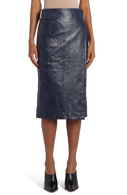 Womens Belted Leather Wrap Midi-Skirt Product Image