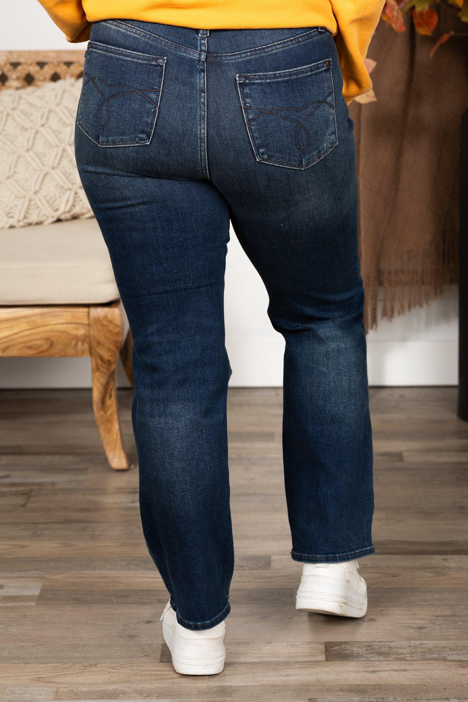 Judy Blue Dark Wash Ripped Knee Dad Jean Product Image