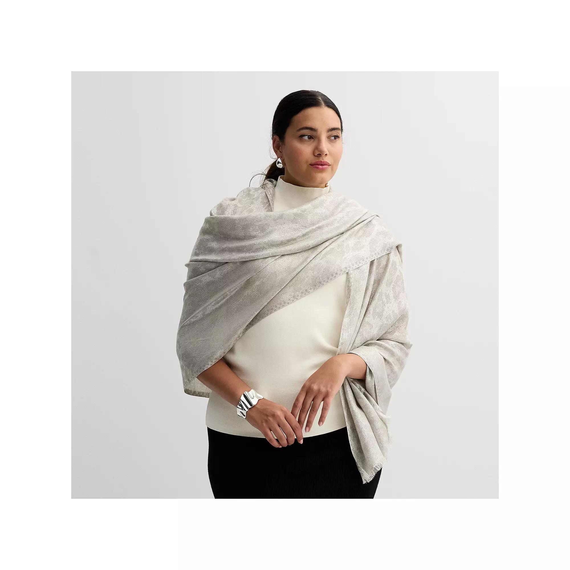 Women's Nine West Animal Jacquard Shine Wrap, Silver Product Image