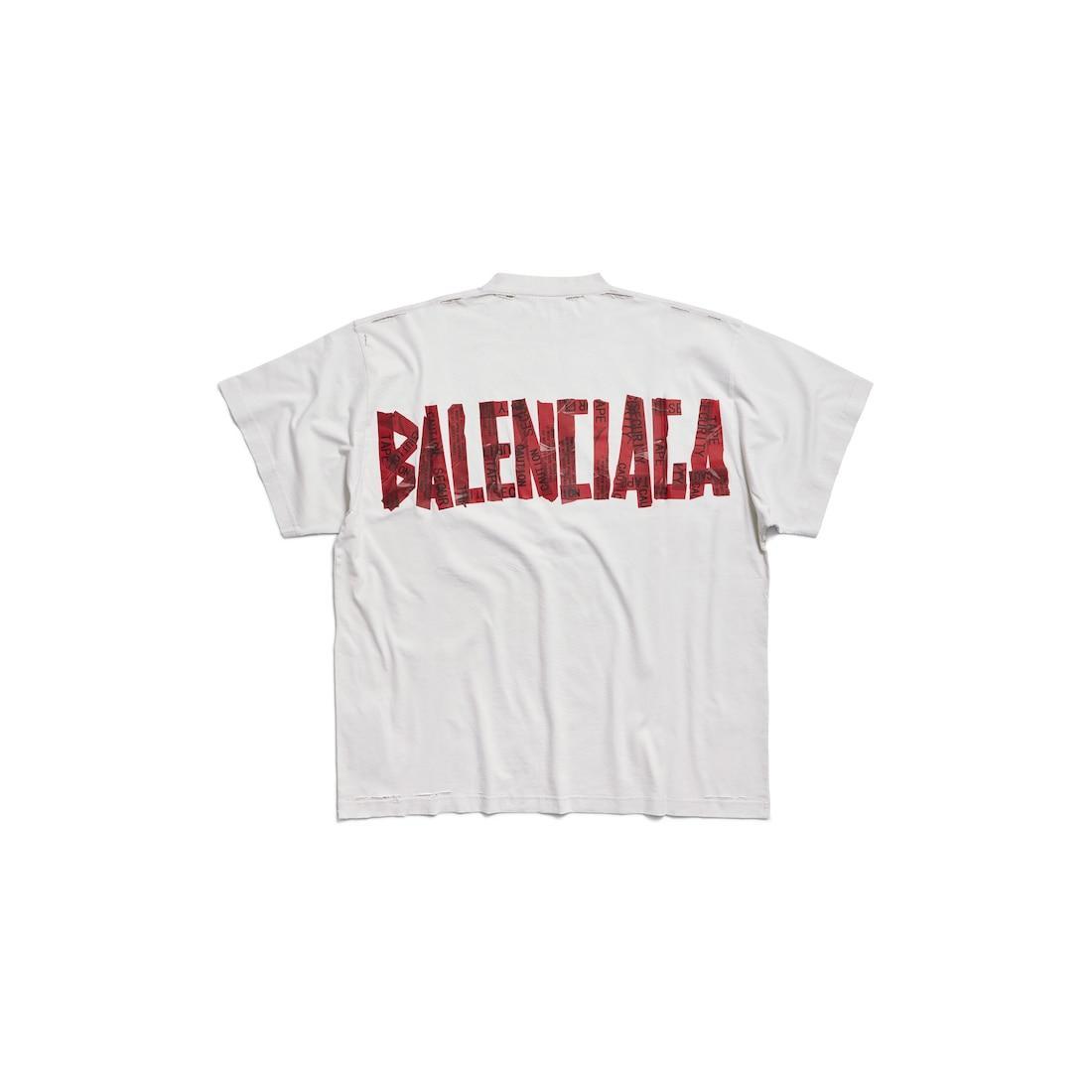 Men's Security Tape Logo Oversized T-shirt in White/red Product Image