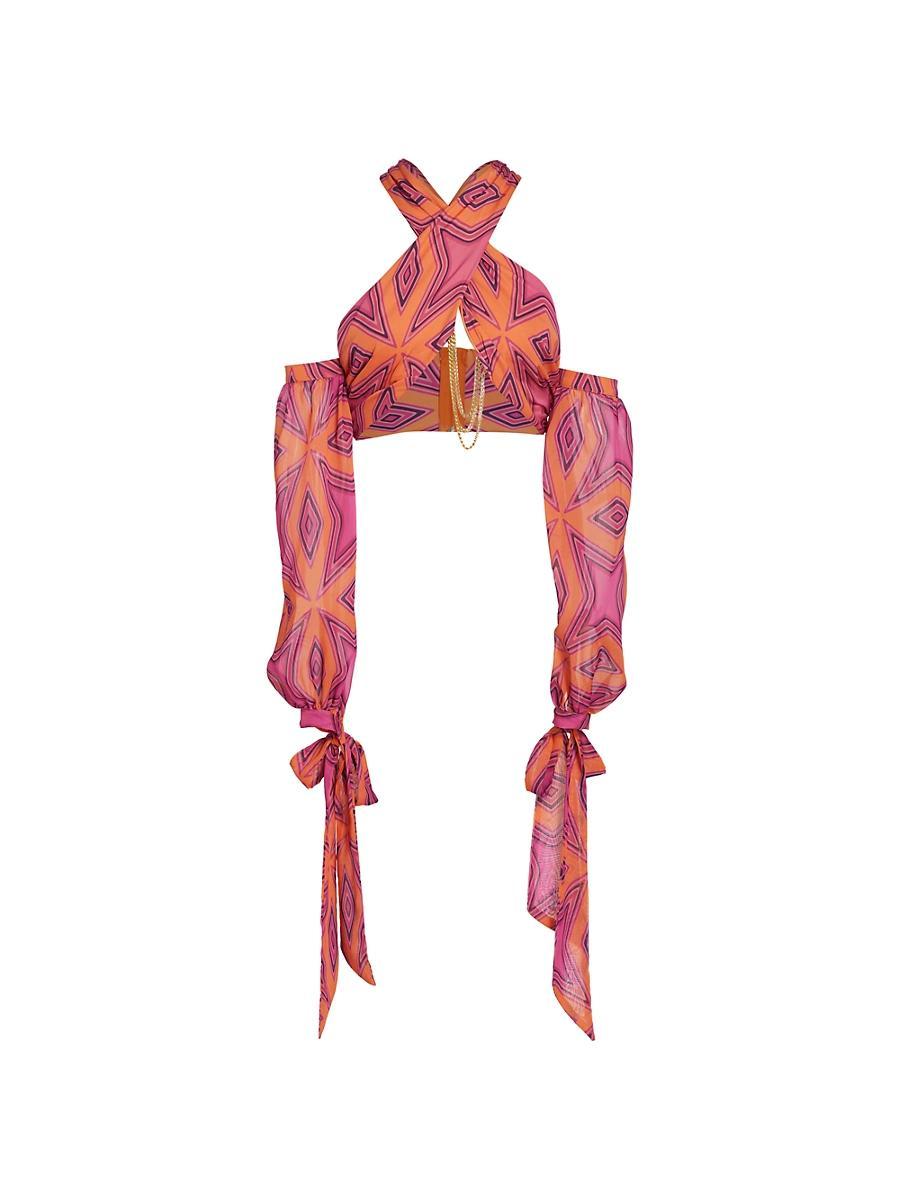 Womens Geometric-Printed Wrap Top Product Image