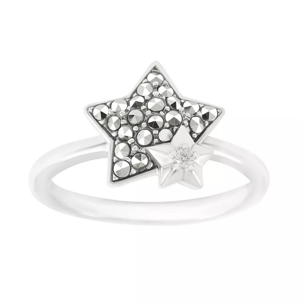Lavish by TJM Sterling Silver Marcasite & Cubic Zirconia Double Star Ring, Women's, Size: 6 Product Image