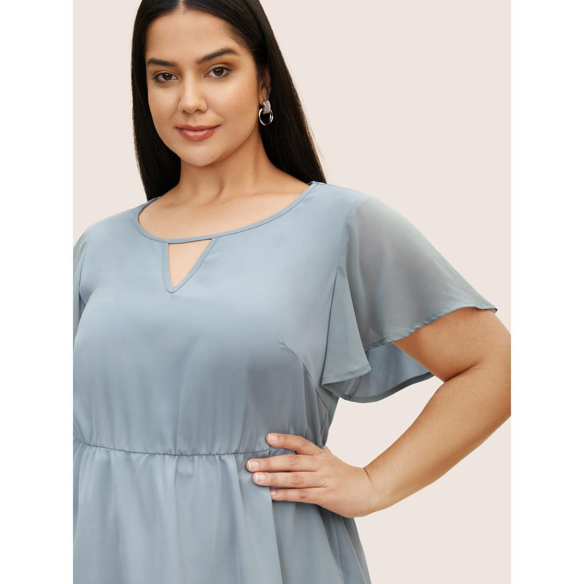 Plus Size Stone Round Neck Chiffon Patchwork Cut Out Blouse Women Work From Home Short sleeve Round Neck Work Blouses BloomChic 22-24/3X Product Image