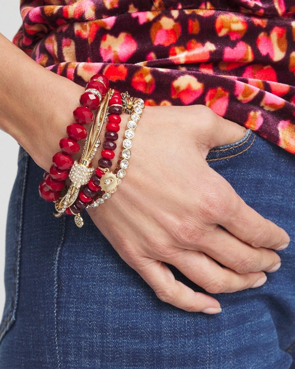 Red Beaded Charm Stretch Bracelet Product Image