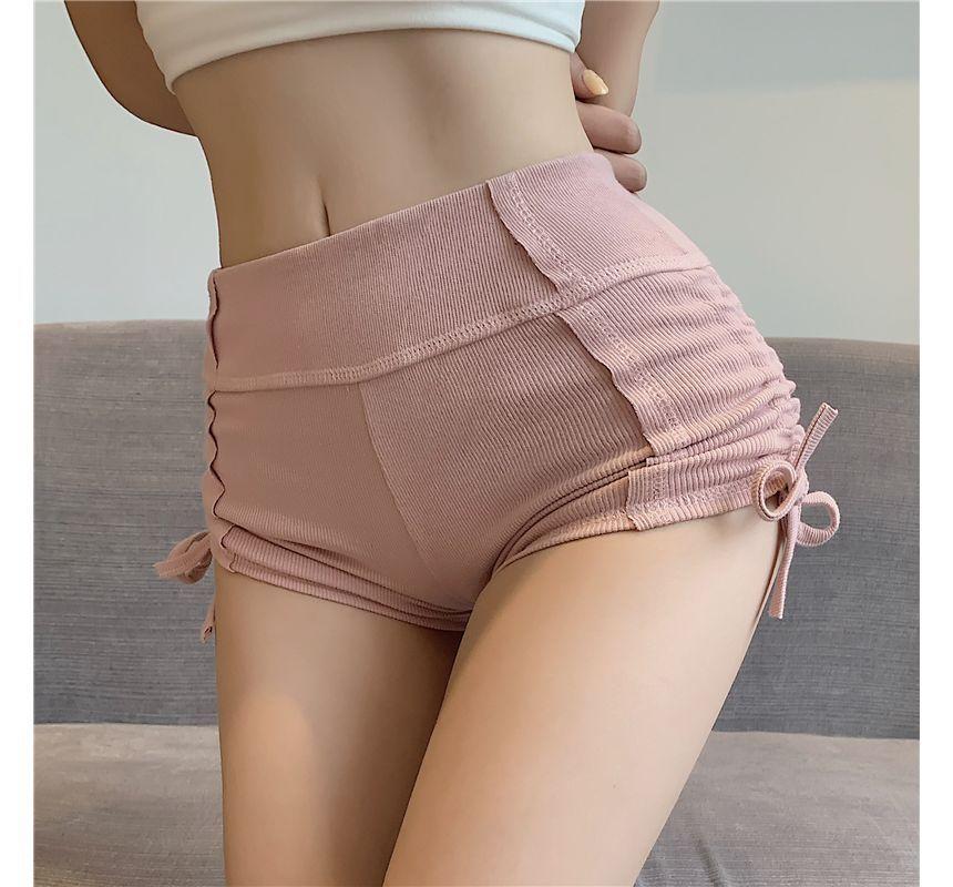 Low Rise Drawstring Plain Hot Pants Product Image
