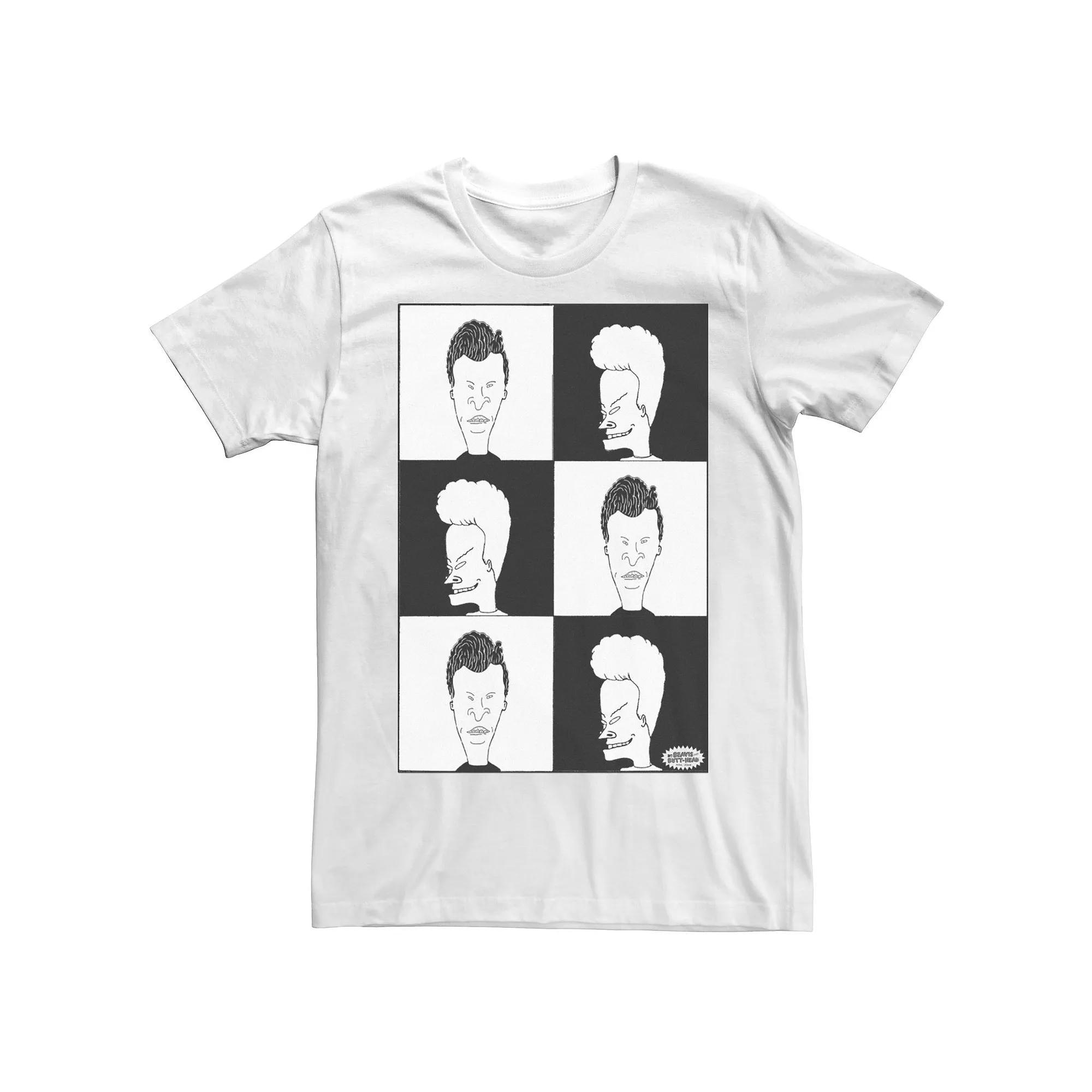 Men's Beavis And Butthead Checkered Short Sleeve Tee, Size: Large, White Product Image