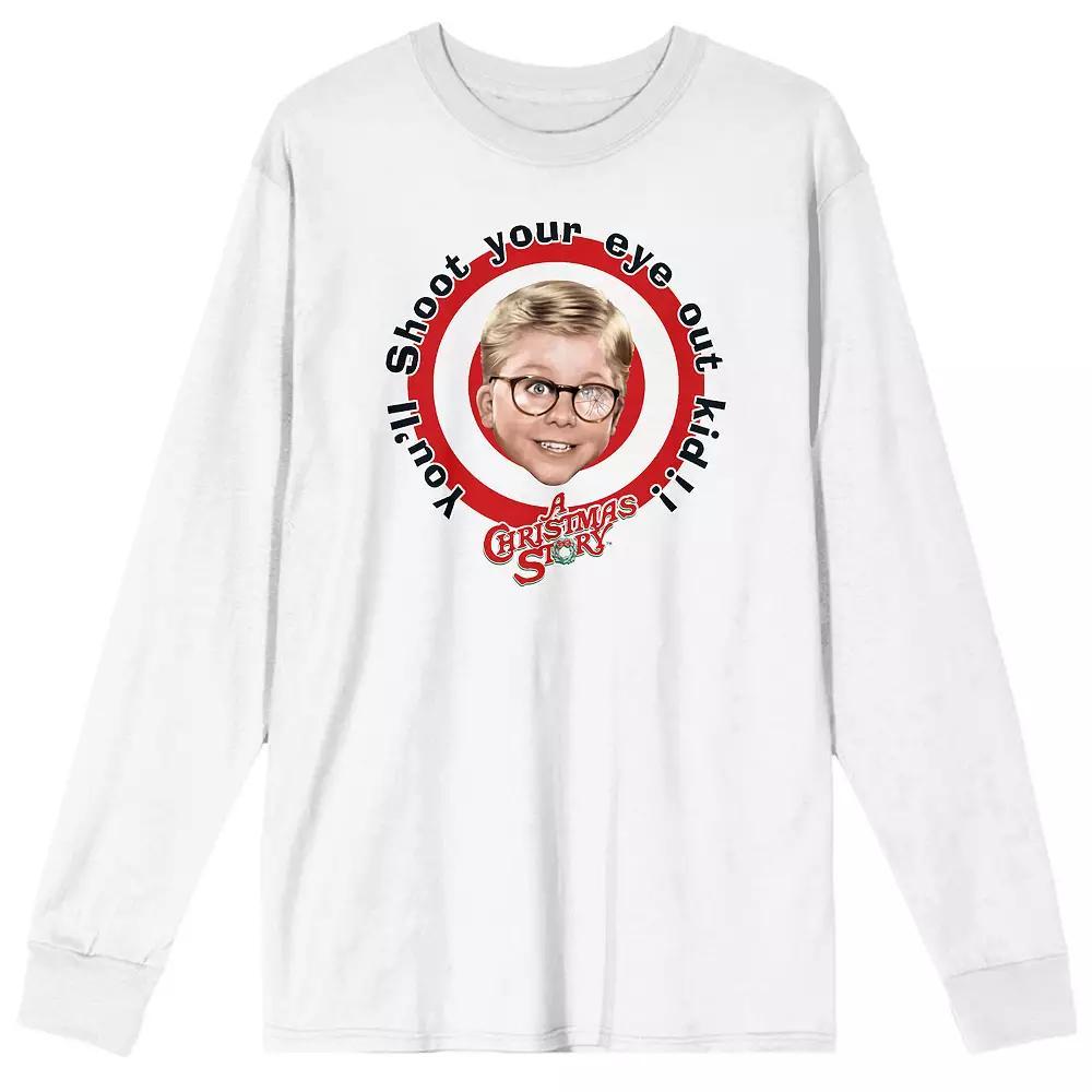 Men's A Christmas Story Bullseye You'll Shoot Your Eye Out Long Sleeve Tee, Size: XXL, White Product Image