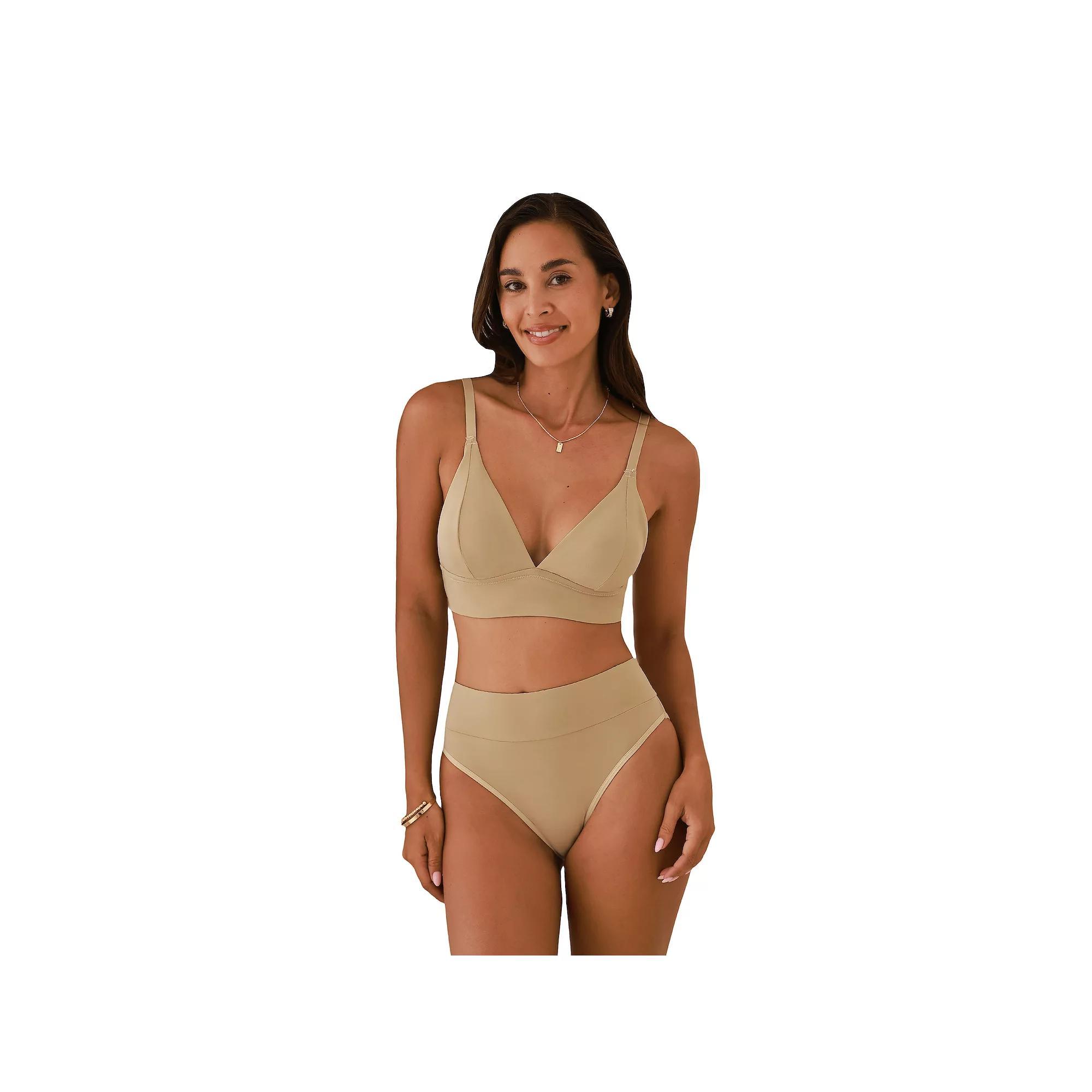 Cupshe Nude Bra & Mid-Rise Underwear Set, Women's, Size: Small, Natural Product Image