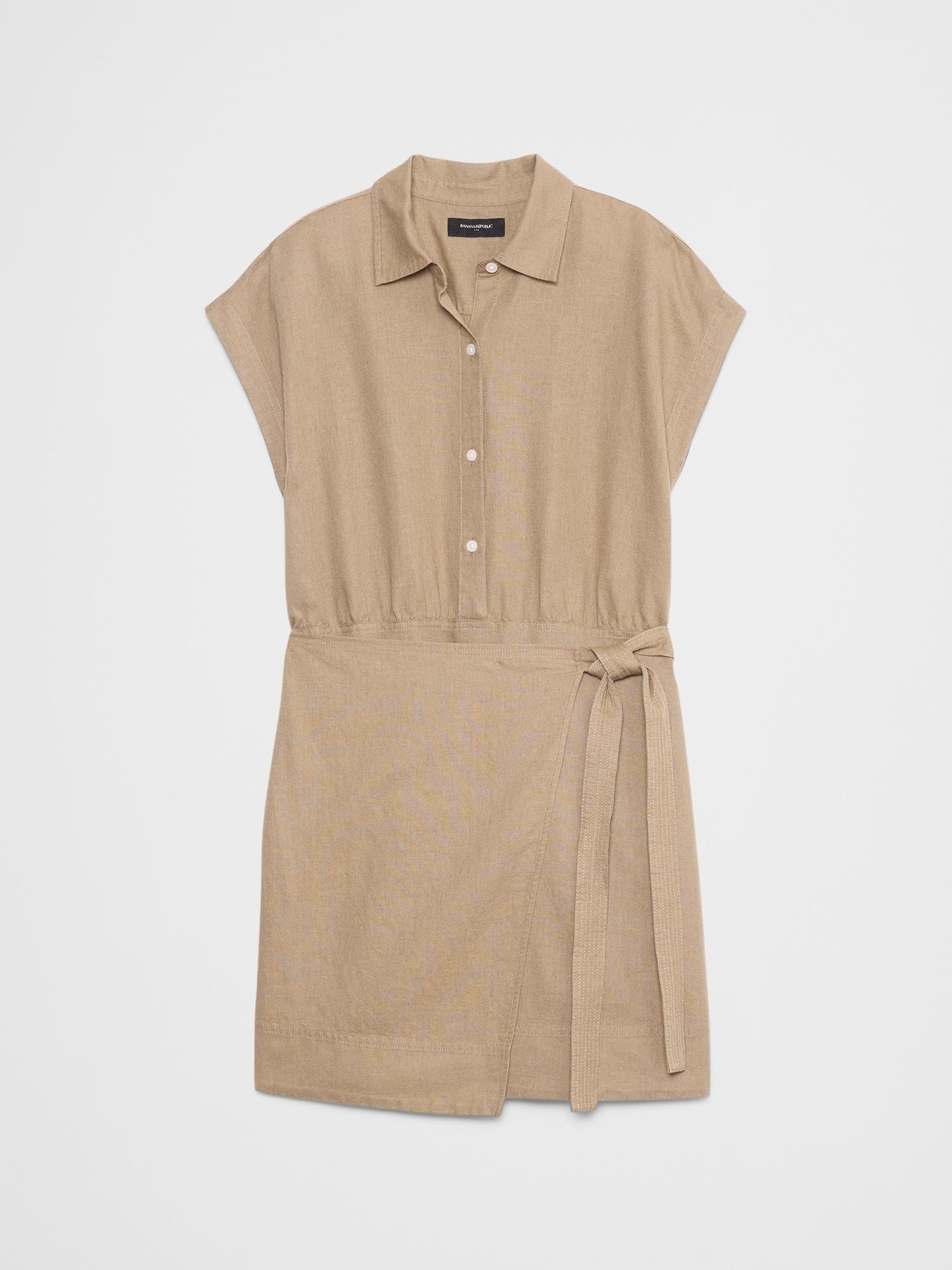 Linen-Blend Wrap Mini Shirtdress Product Image