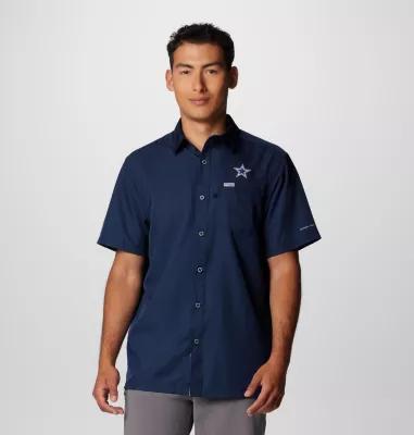 Mens Columbia Dallas Cowboys Slack Tide Omni-Shade Button-Up Camp Shirt Blue Product Image