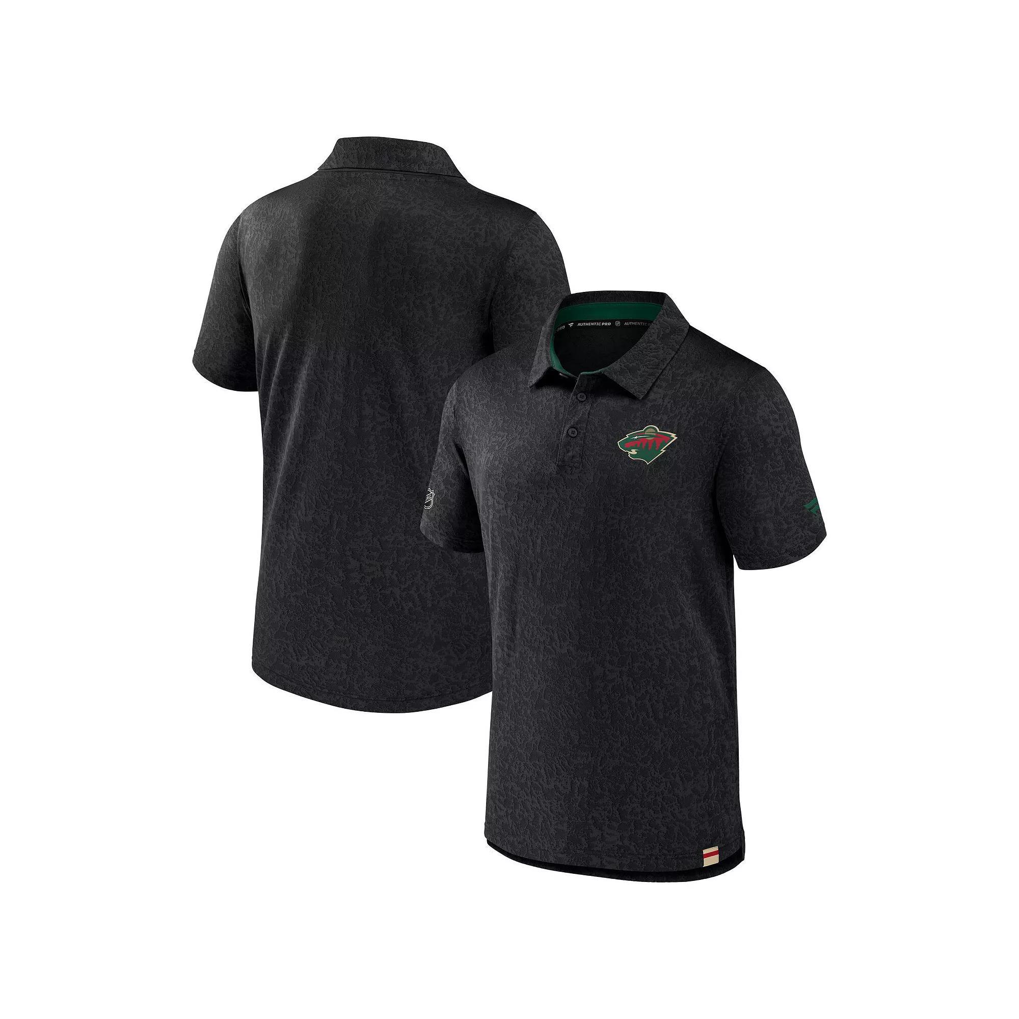 Men's Fanatics Branded  Black Minnesota Wild Authentic Pro Jacquard Polo, Size: Large Product Image