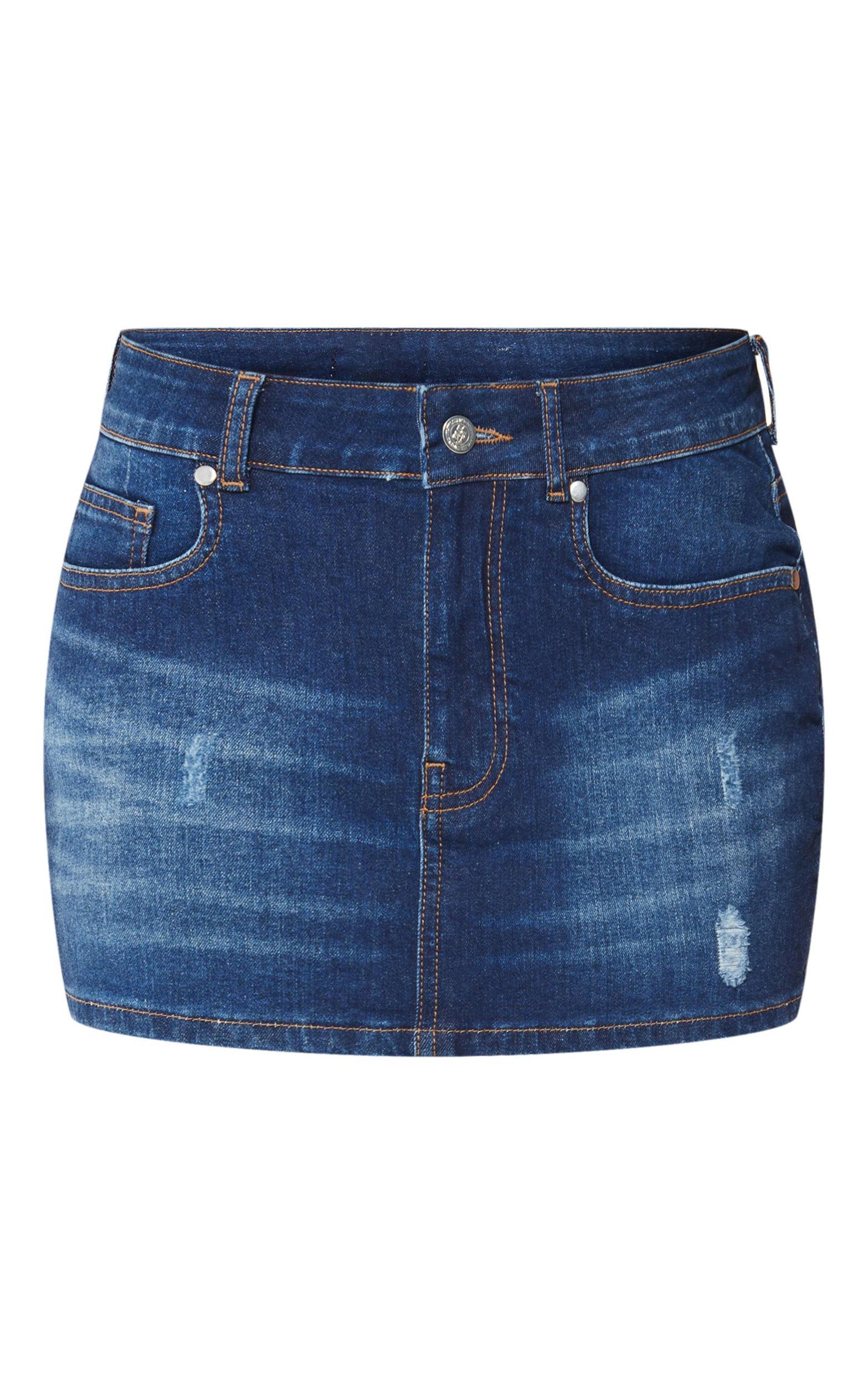 Indigo Button Waistband Denim Mini Skirt Product Image