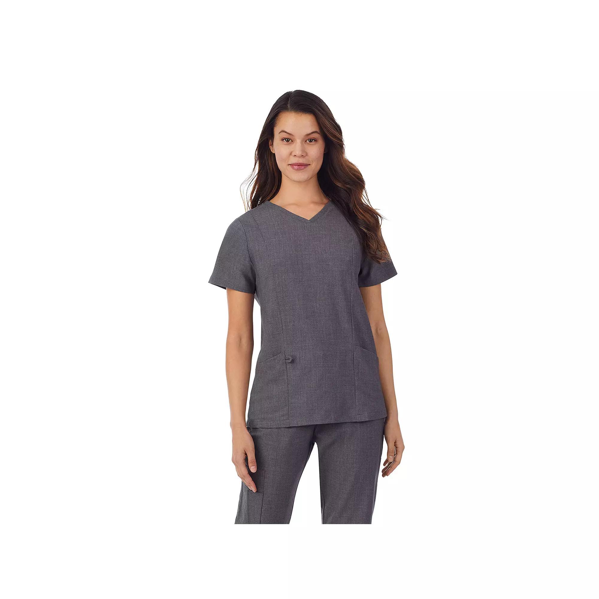 Womens Missy Cuddl Duds Scrubs V-neck Top With 3 Pockets Grey Heather Product Image