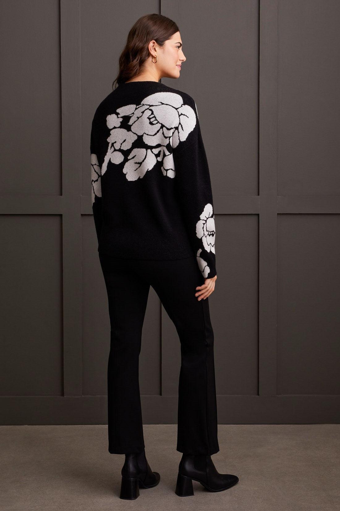 Knit Jaquard Funnel Neck Sweater- Black Product Image