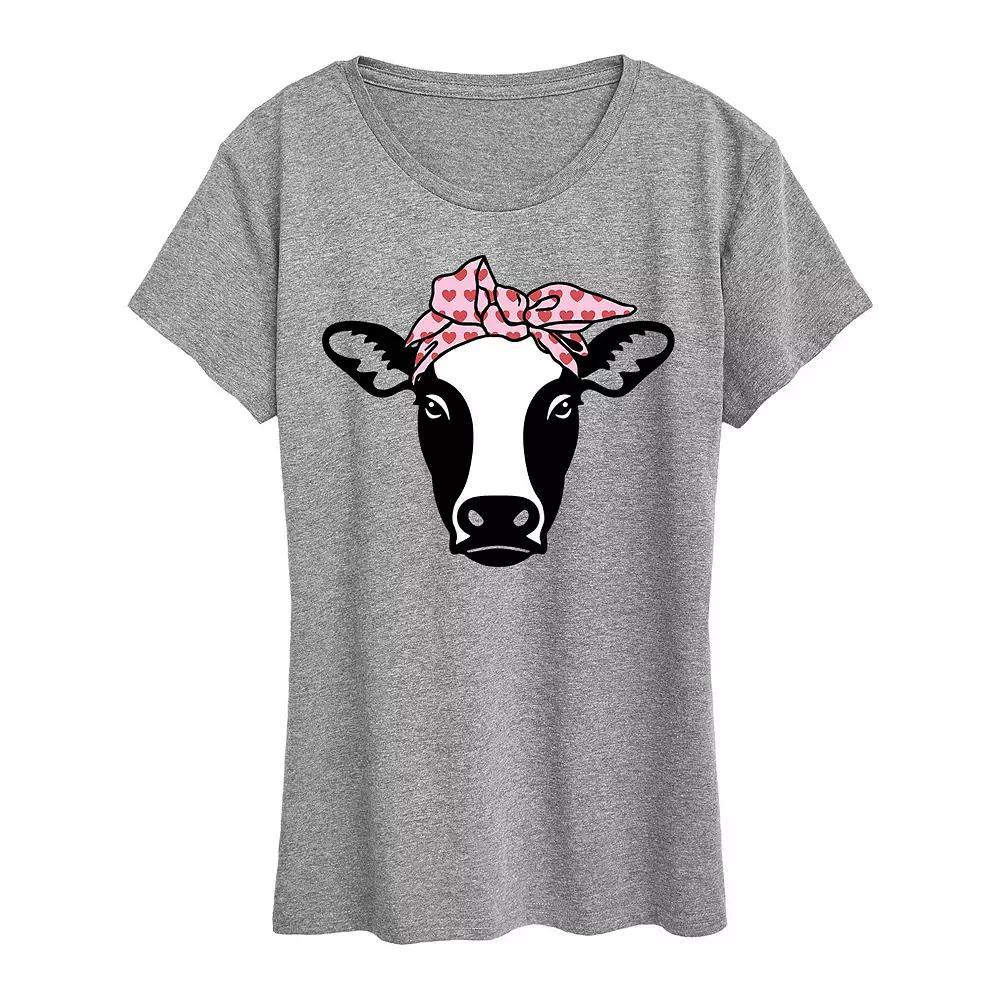 Womens Cow Heart Bandana Graphic Tee Grey Gray Product Image