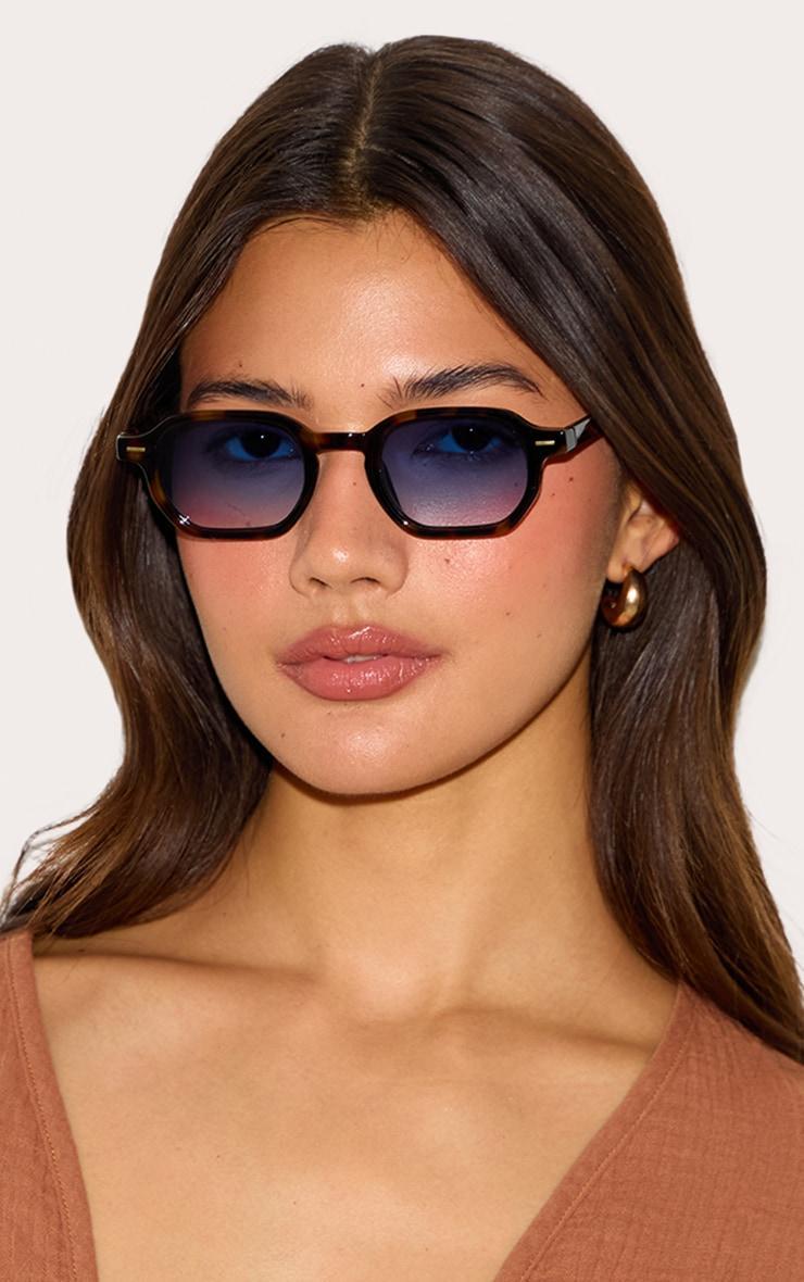 Tortoiseshell Honey Tort Blue Lense Square Sunglasses Product Image