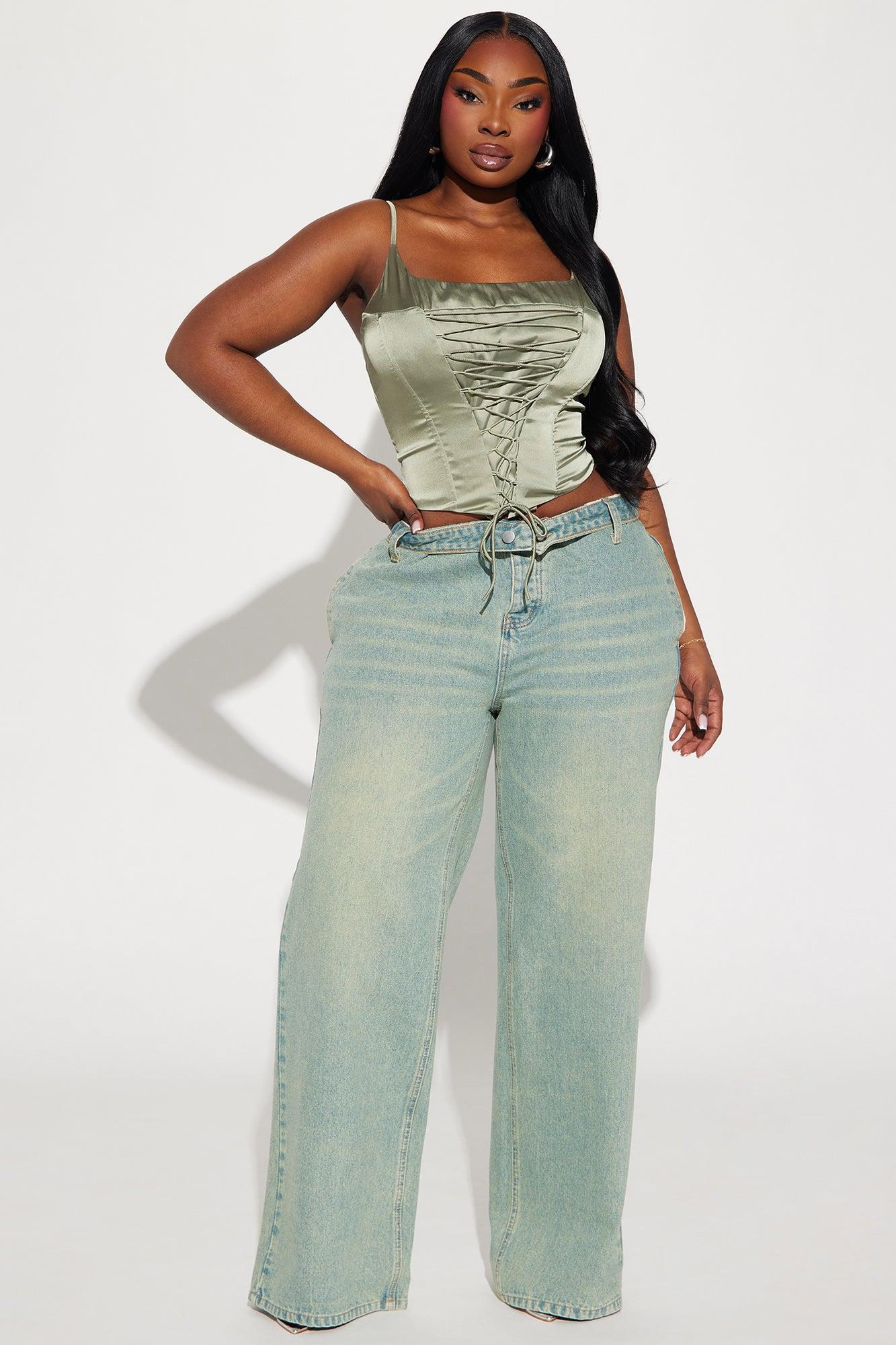 Margot Satin Corset Top - Sage Product Image
