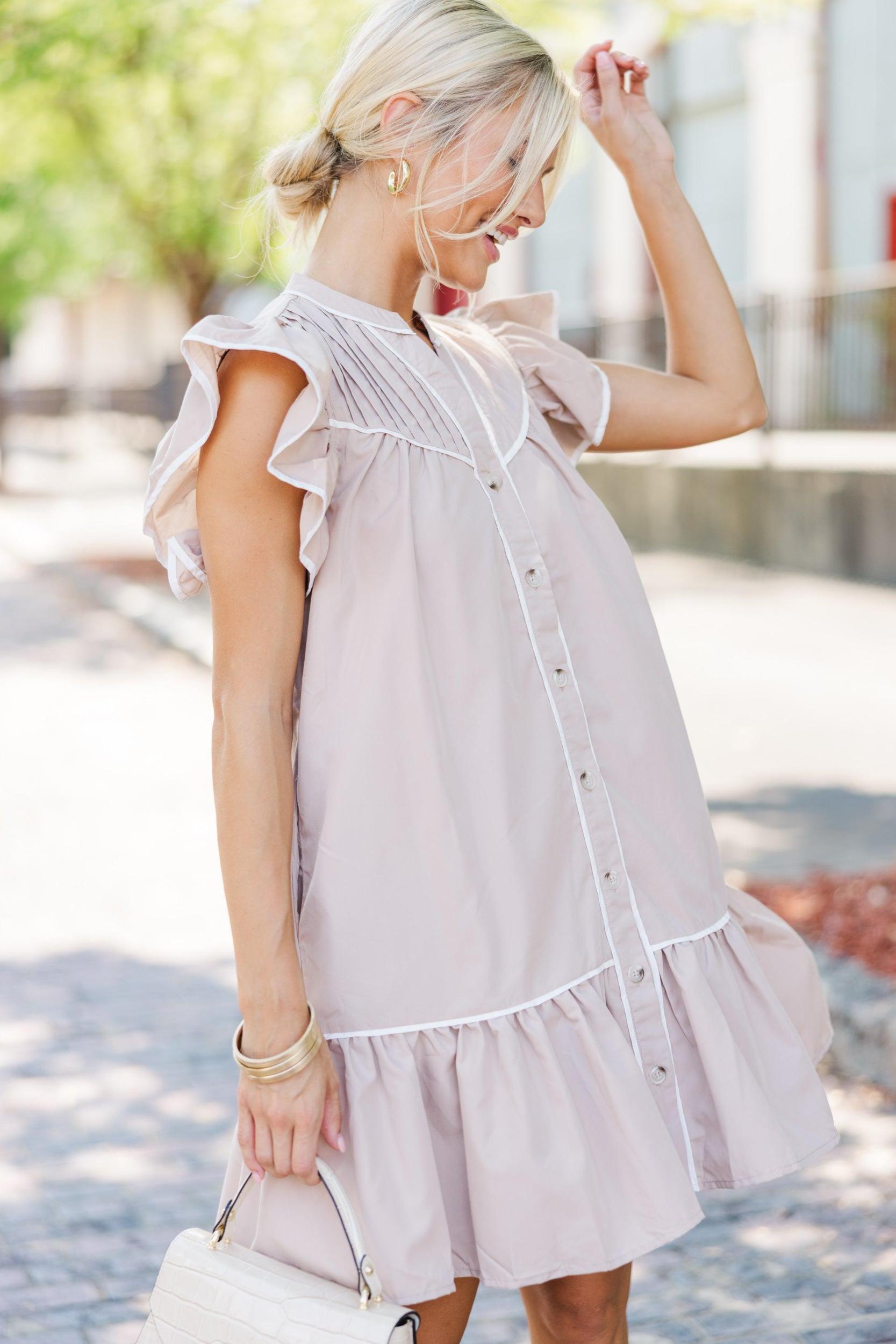 Feeling The Love Taupe Babydoll Dress Female Product Image