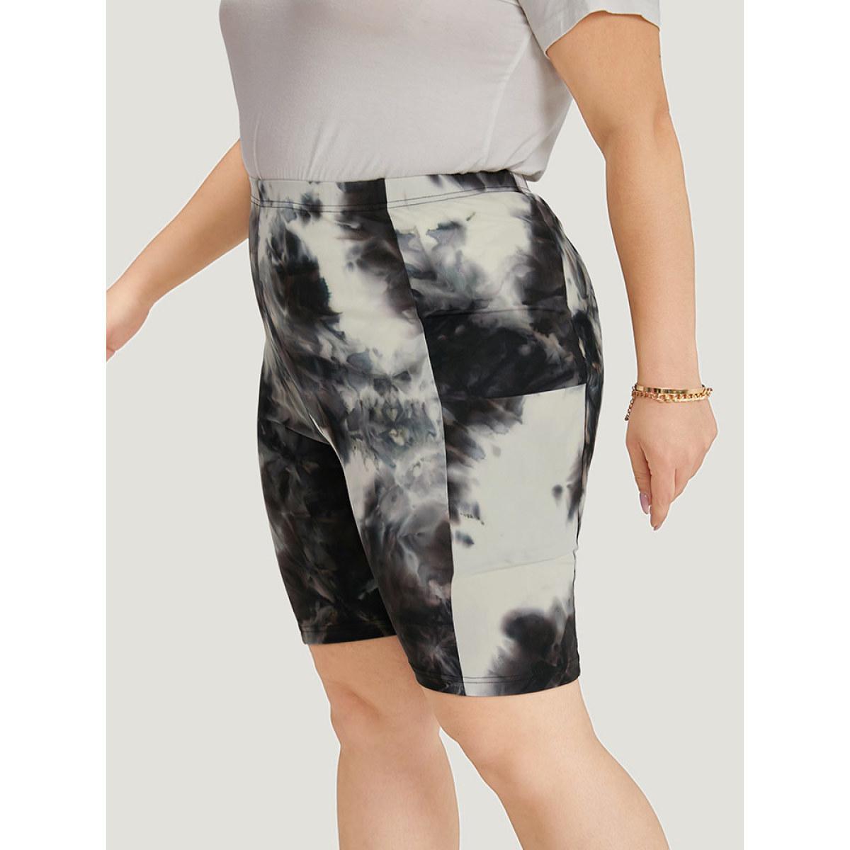 Plus Size Tie Dye High Rise Pocket Skinny Leggings Women Black Casual High stretch Skinny High Rise Dailywear Leggings BloomChic 26/4X Product Image