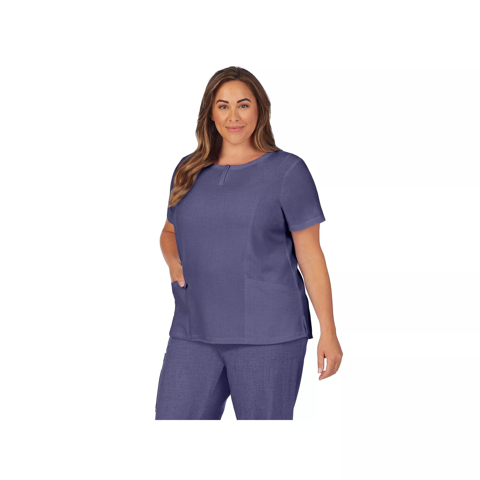 Plus Size Cuddl Duds® Scrubs Henley Top With 2 Pockets, Women's, Size: 1XL, Grey Heather Gray Product Image