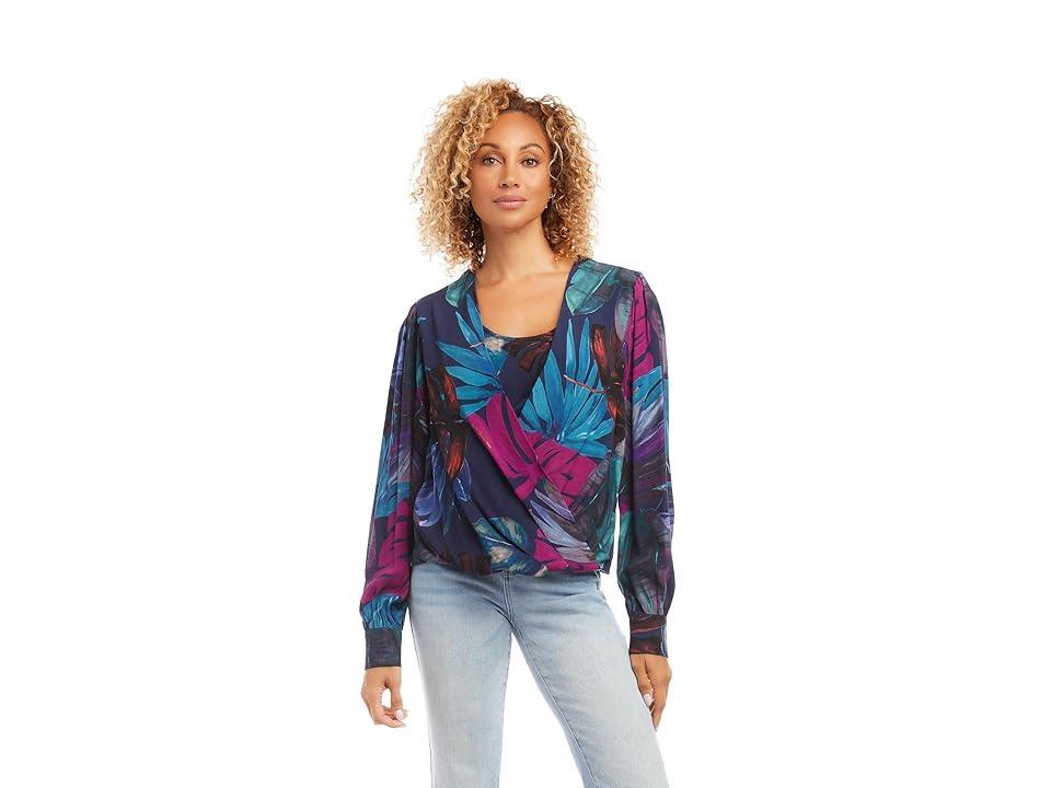 Karen Kane Drape Front Top (Print) Women's Clothing Product Image
