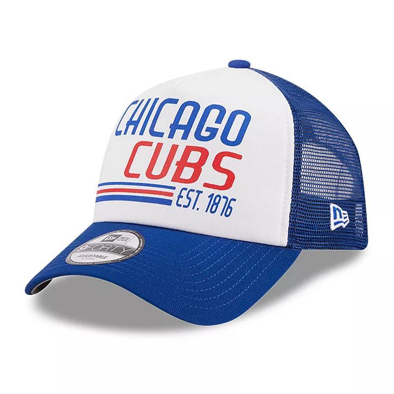 Men's New Era White/Navy Detroit Tigers Stacked A-Frame Trucker 9FORTY Adjustable Hat Product Image