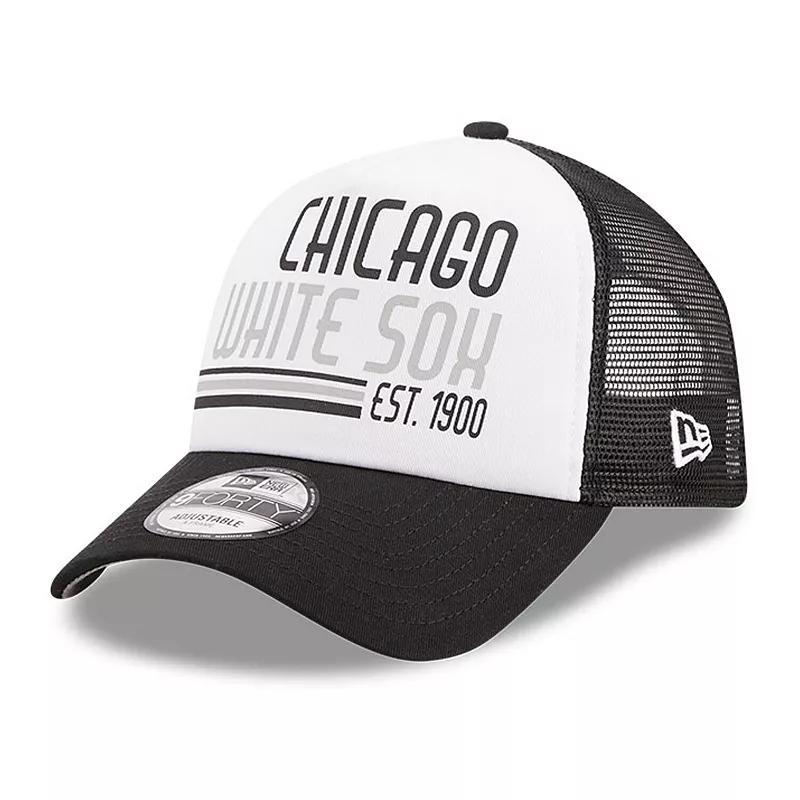 Men's New Era White/Black Chicago White Sox Stacked A-Frame Trucker 9FORTY Adjustable Hat Product Image