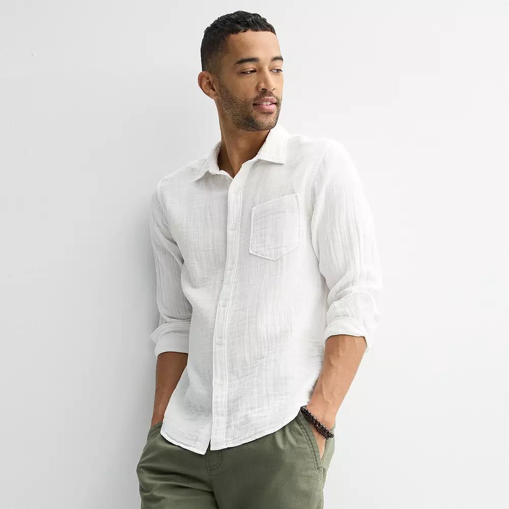 Mens Sonoma Goods For Life Perfect Length Double Weave Long Sleeve Button-Down Shirt Product Image