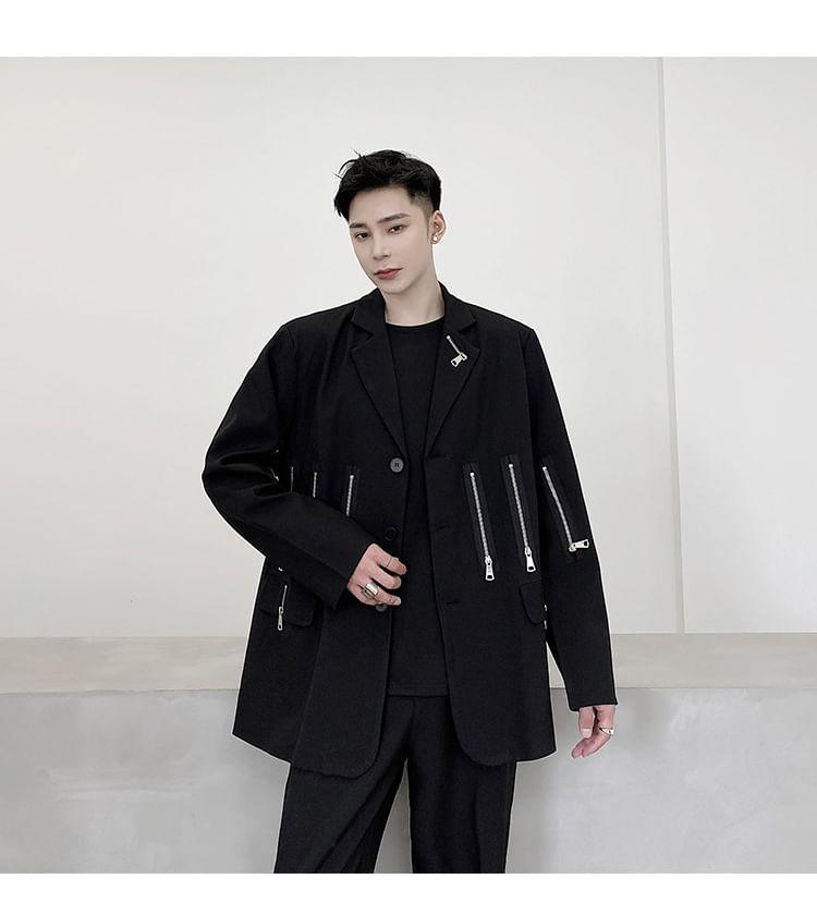 Plain Zip Detail Single-Breasted Blazer Product Image