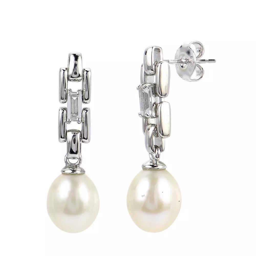 PearLustre by Imperial Sterling Silver Freshwater Cultured Pearl & White Topaz Drop Earrings, Womens Product Image