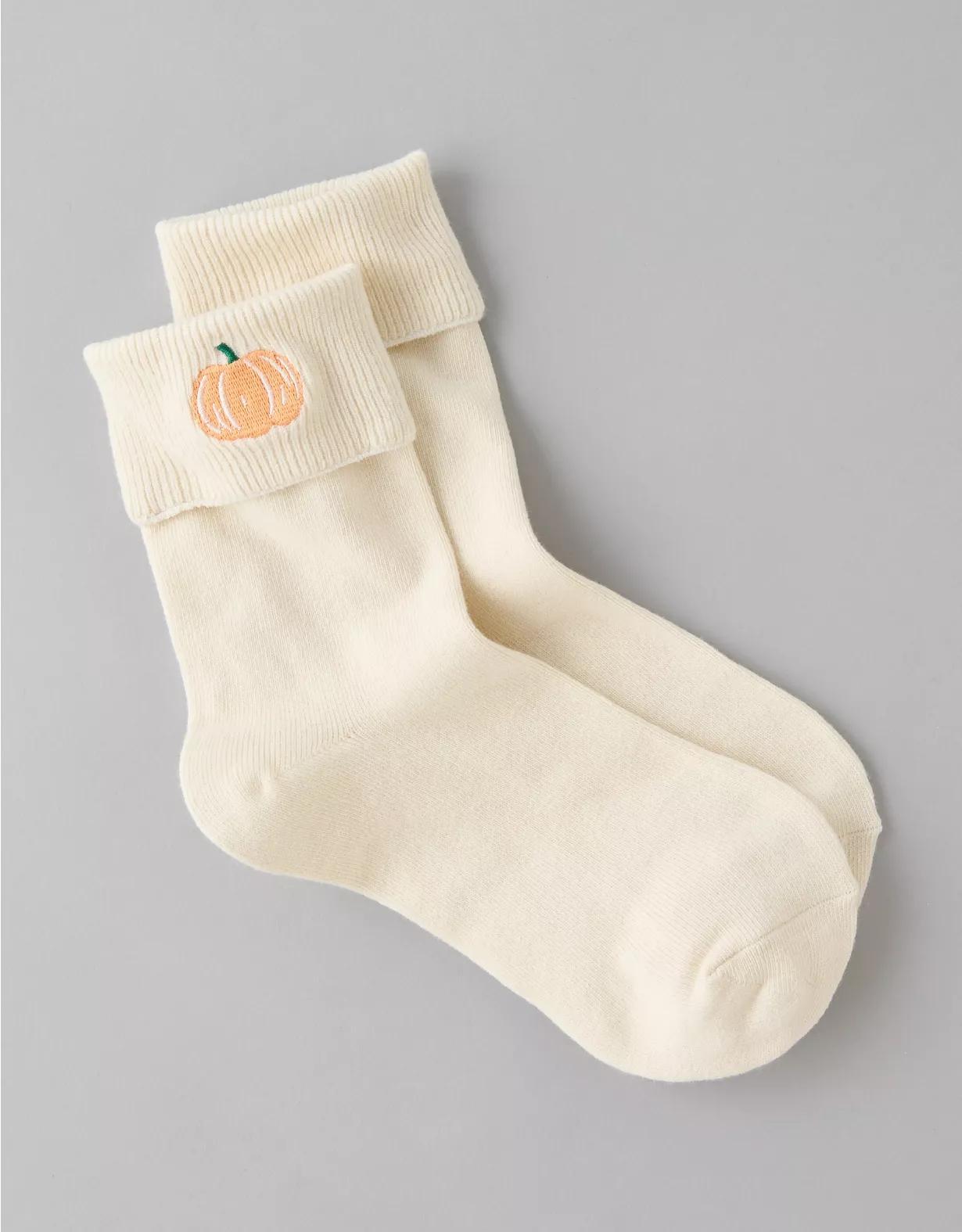 AE Foldover-Cuff Cropped Crew Socks Product Image