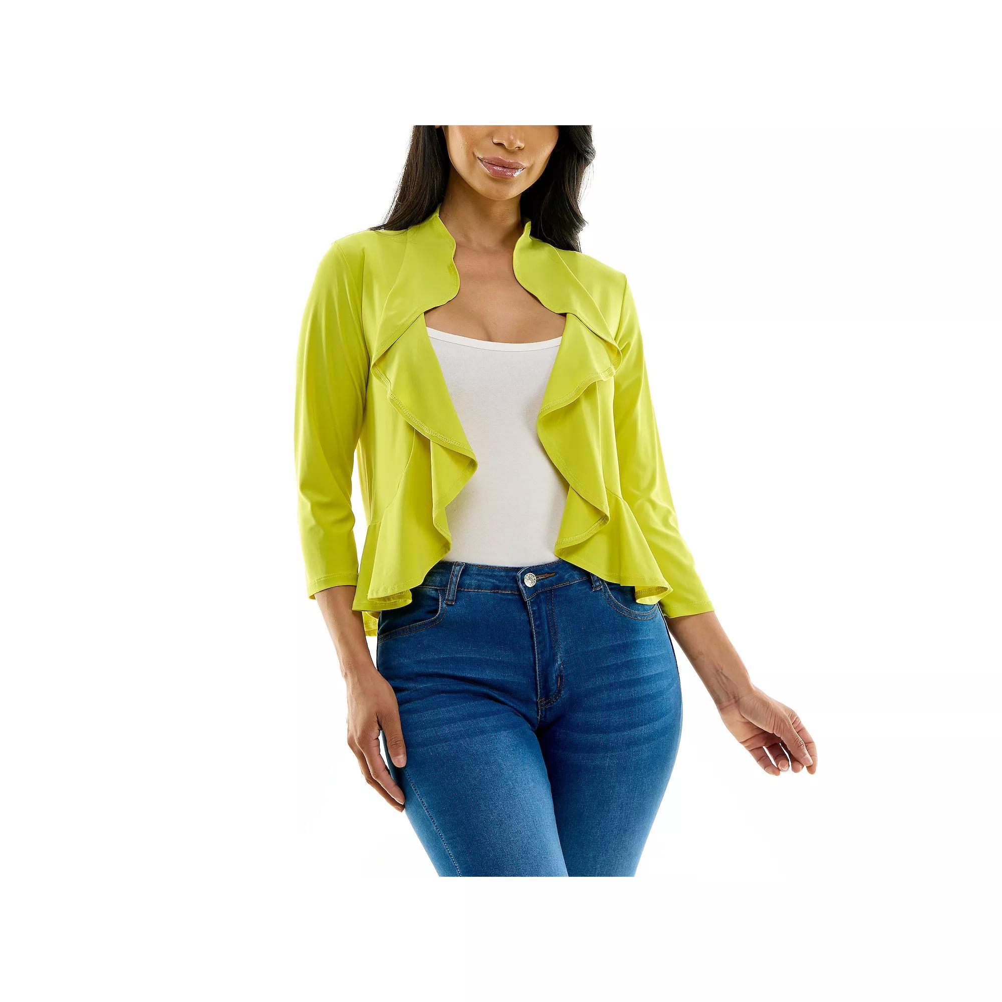 Women's Nina Leonard Ruffle Front Cropped Cardigan, Size: XL, Green Product Image