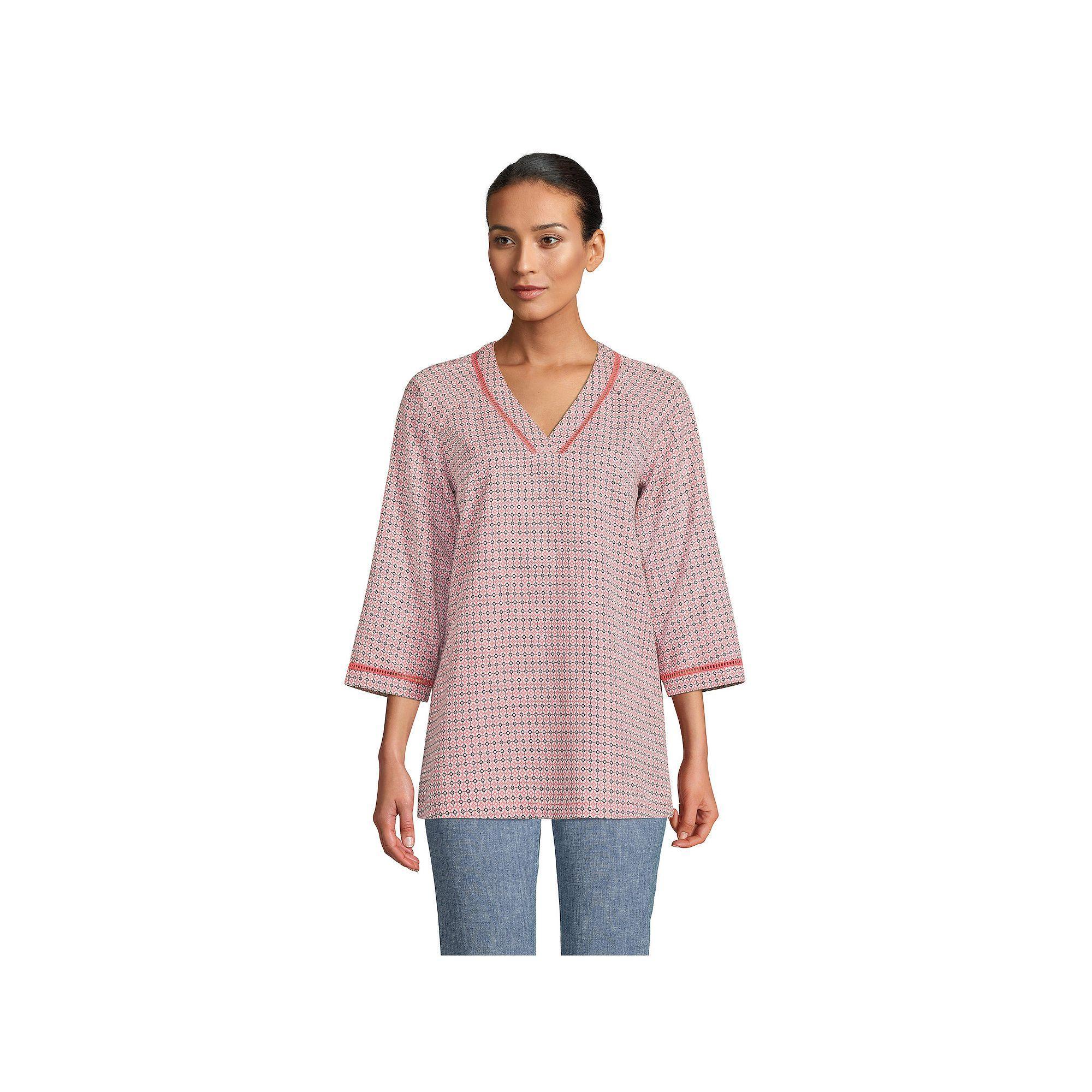 Women's Lands' End Rayon 3/4 Sleeve Tunic Top, Size: Small, Blue Pin Dot Product Image