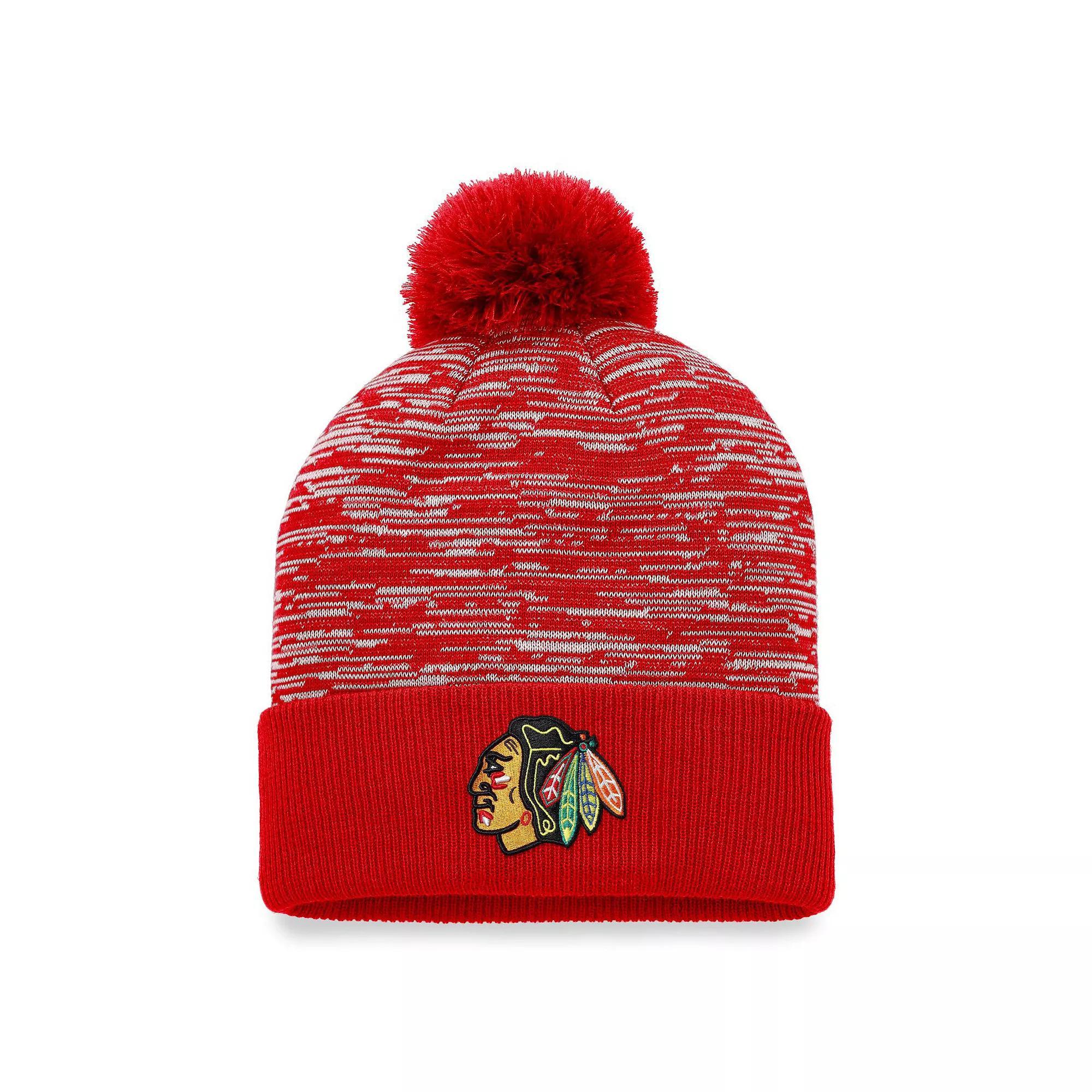 Men's Fanatics Branded Red Chicago Blackhawks Defender Cuffed Knit Hat with Pom Product Image