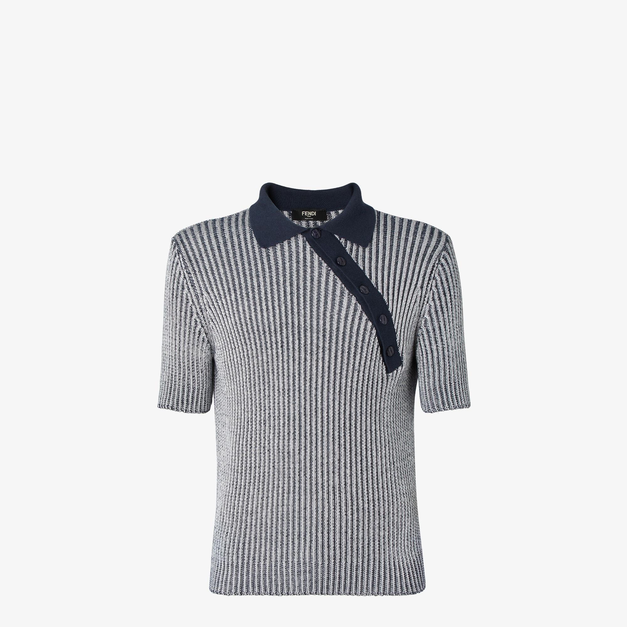 Polo shirtBlue cotton and viscose polo shirt Product Image