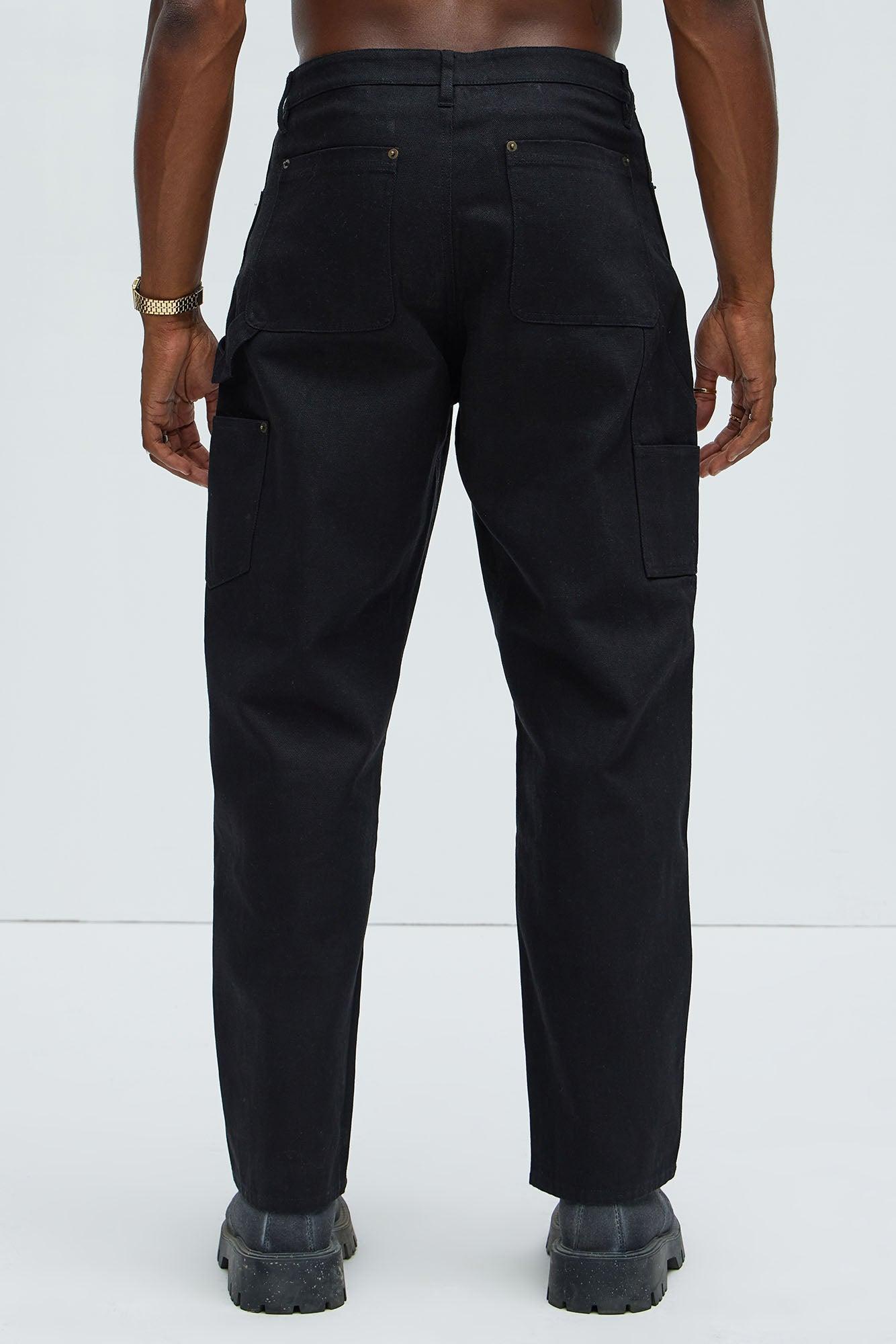 Alexander Double Knee Straight Utility Canvas Pants - Black Product Image