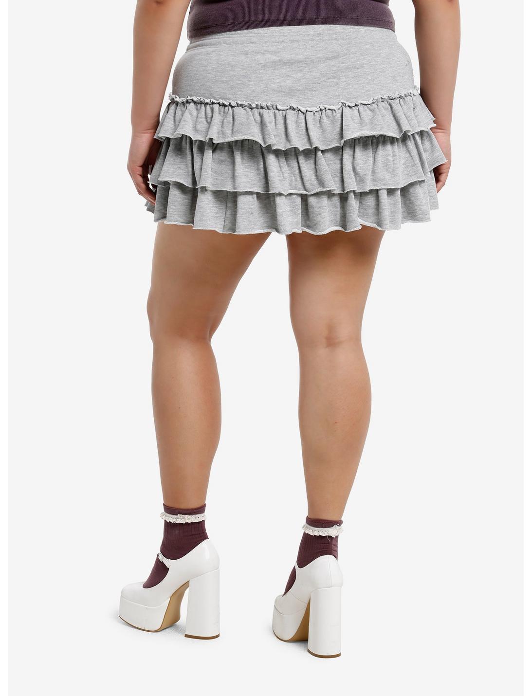 Thorn & Fable Grey Heathered Knit Ruffle Mini Skirt Plus Size Product Image