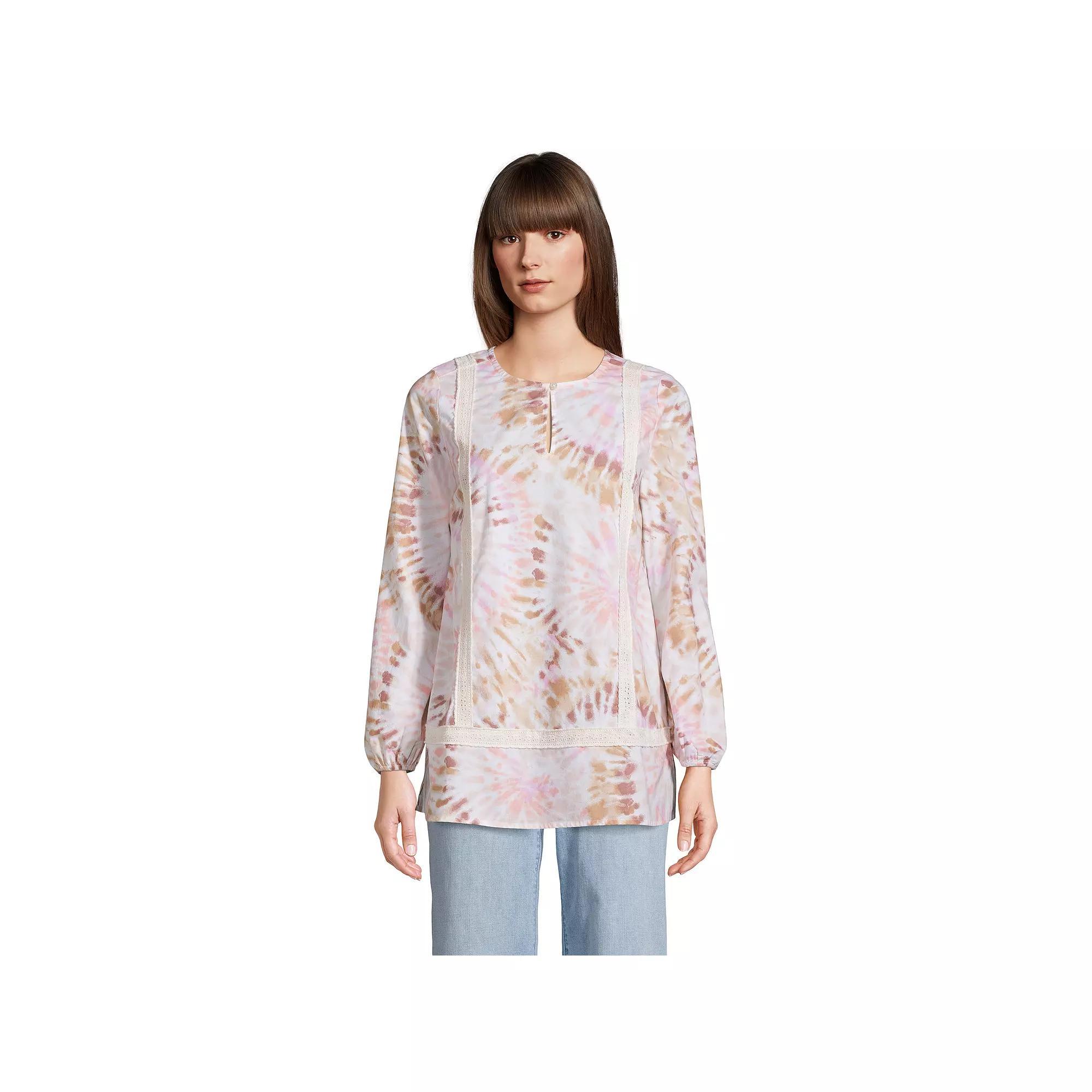 Petite Lands' End Split Neck Tunic Top, Women's, Size: Medium Petite, White Burst Tie Dye Product Image