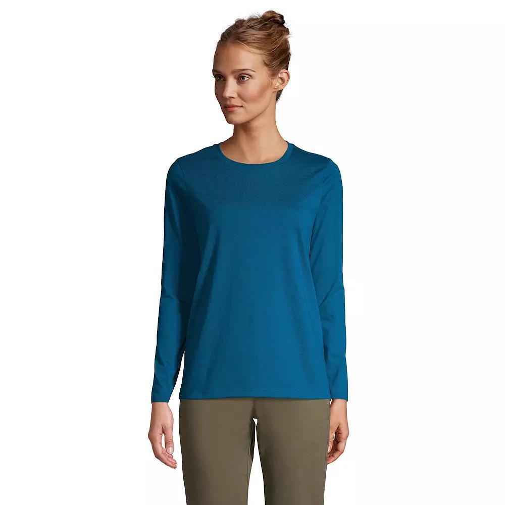 Petite Lands' End Relaxed-Fit Supima Long Sleeve Cotton Crewneck Tee, Women's, Size: Small Petite, Baltic Blue Product Image