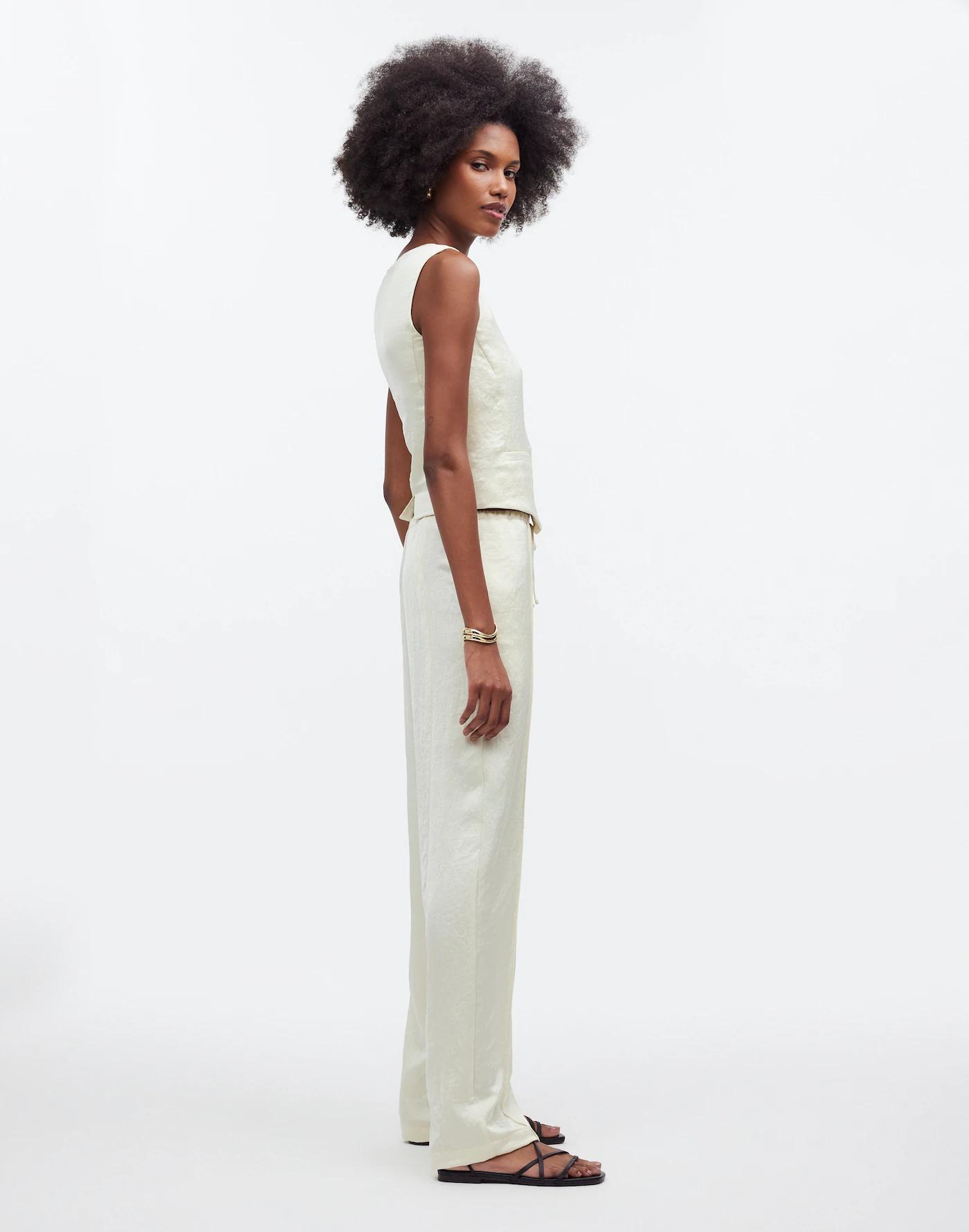 Tall Pintucked Slim Pull-On Pants in Satin Product Image