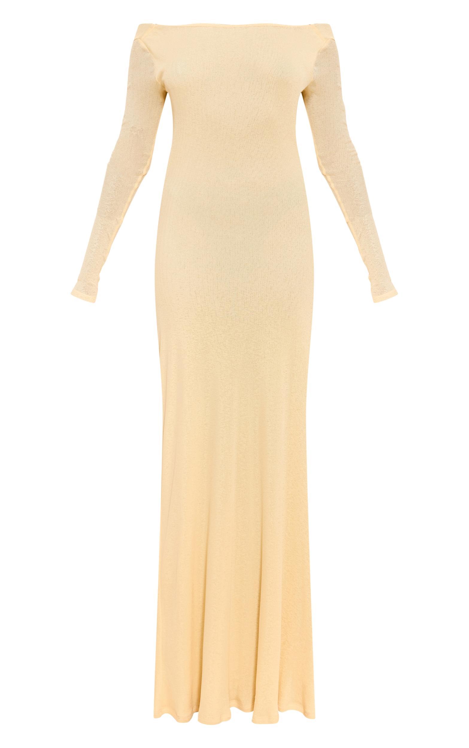 Butter Cream Double Layer Onion Skin Cowl Back Maxi Dress Product Image