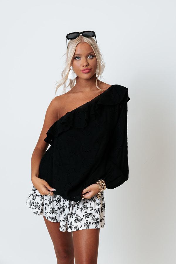 Serving Up Sangria Eyelet Top In Black Product Image