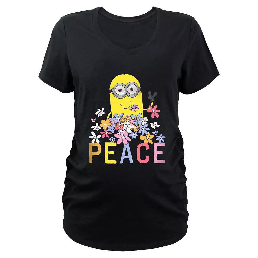 Maternity Despicable Me Minion Peace And Flowers Graphic Tee, Women's, Size: XS-MAT, Black Product Image