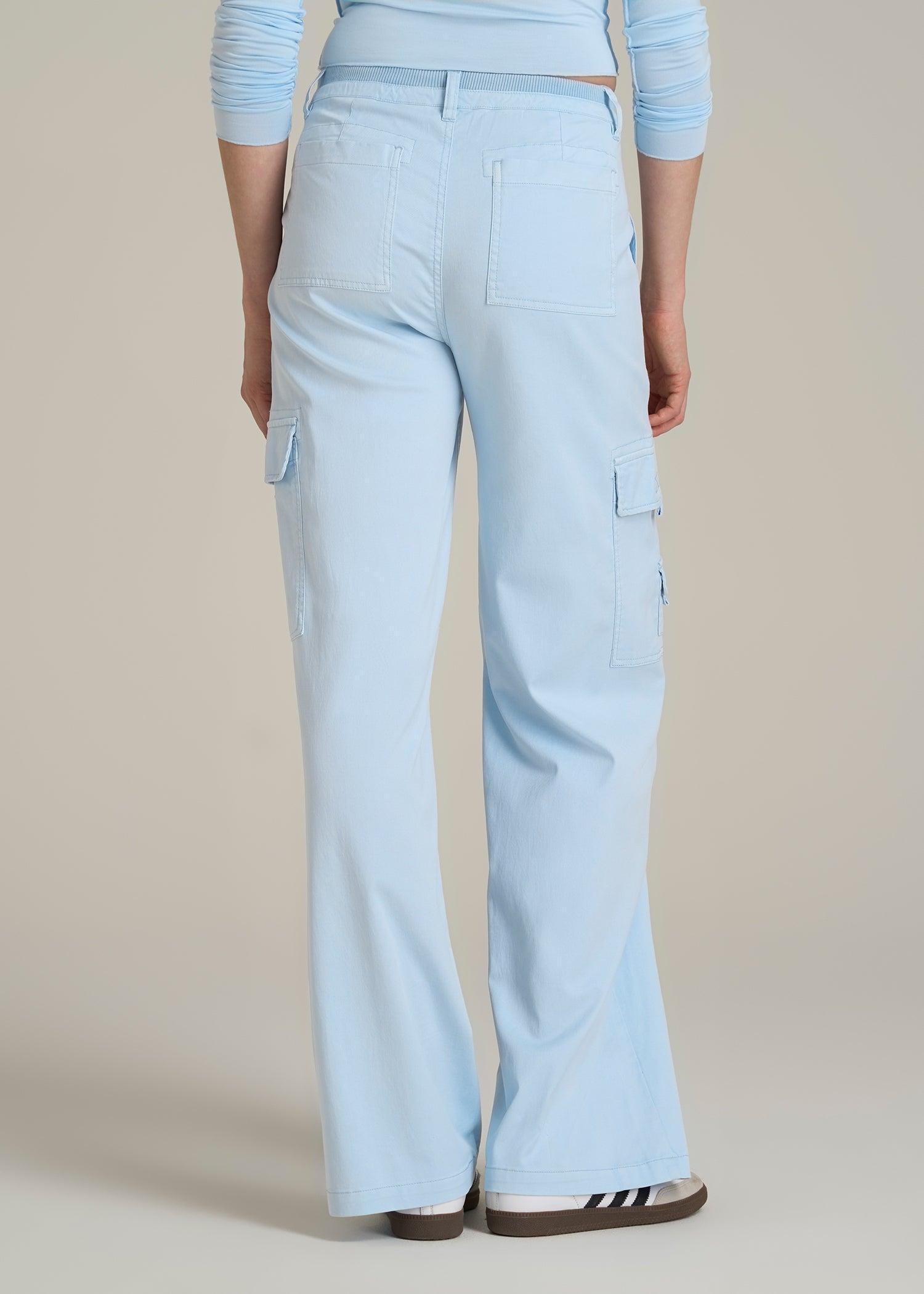 Garment Dyed Wide Leg Cargo Pants for Tall Women in Ice Blue Product Image