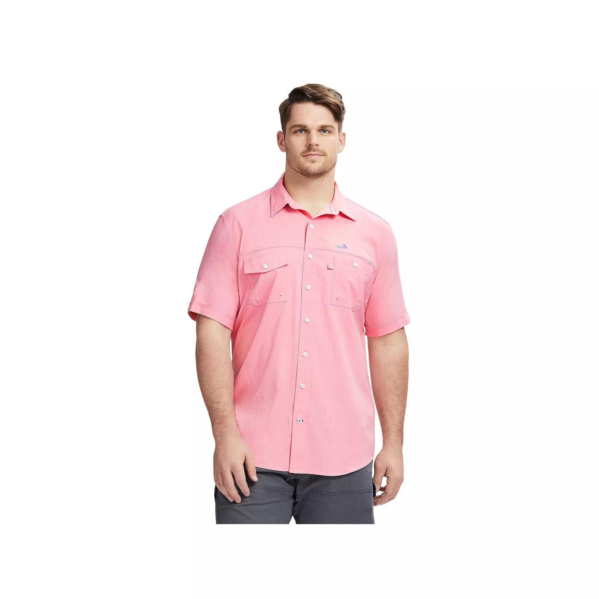 Big & Tall IZOD Sunshield Performance Button-Down Shirt, Men's, Size: XL Tall, Rapture Pink Product Image