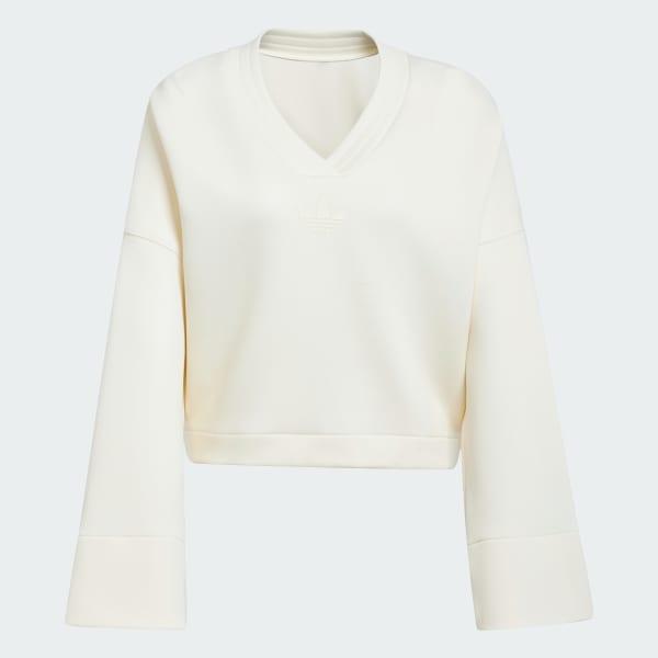 adidas Deep V-Neck Sweatshirt Ash Pearl XL Womens Product Image