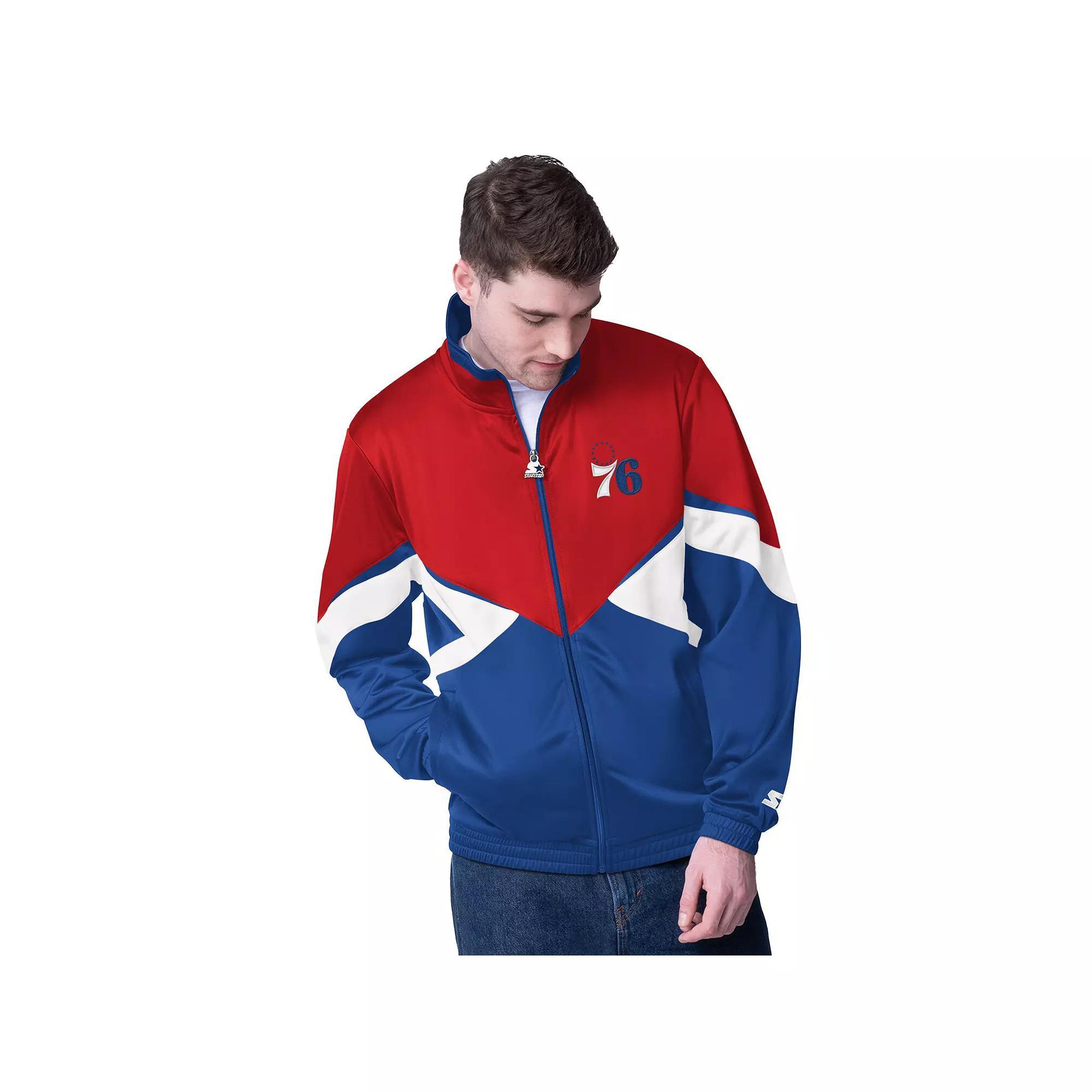 Men's Starter Red/Navy New Orleans Pelicans Rush Applique Full-Zip Track Jacket, Size: Large Product Image
