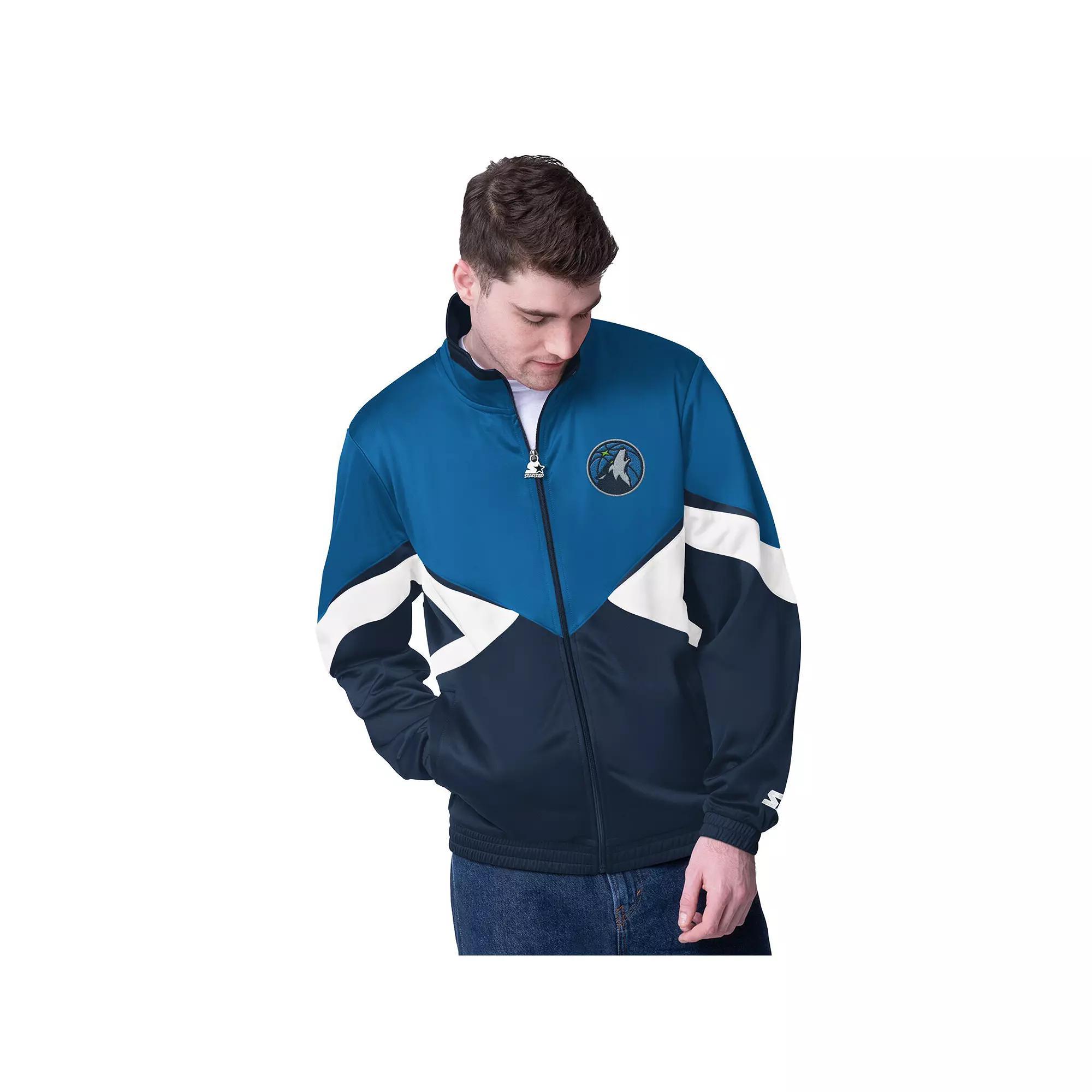 Men's Starter Red/Navy New Orleans Pelicans Rush Applique Full-Zip Track Jacket, Size: Large Product Image