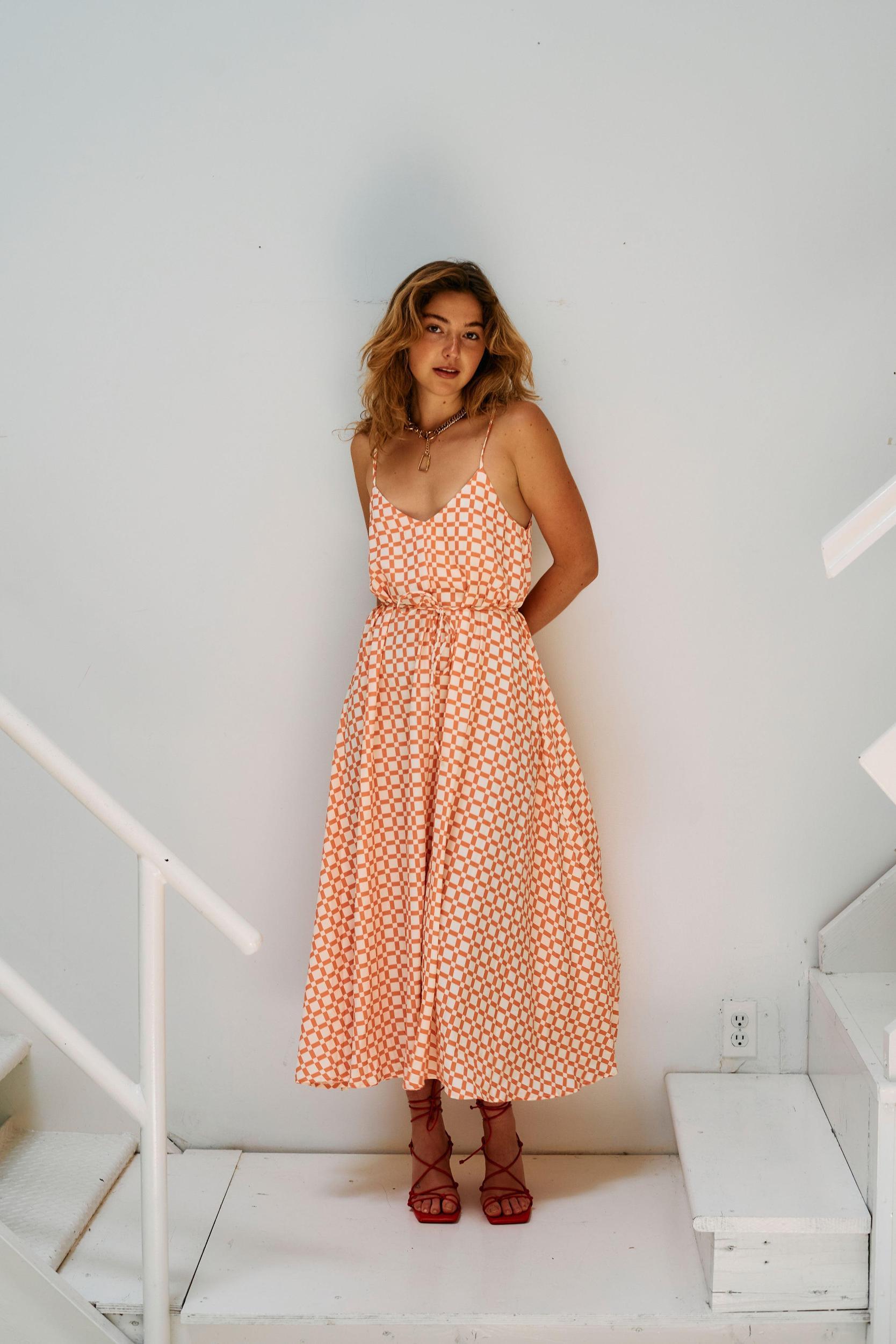 @itsmekellieb X WRAY Sunday Dress - Sunset Basket Check Product Image