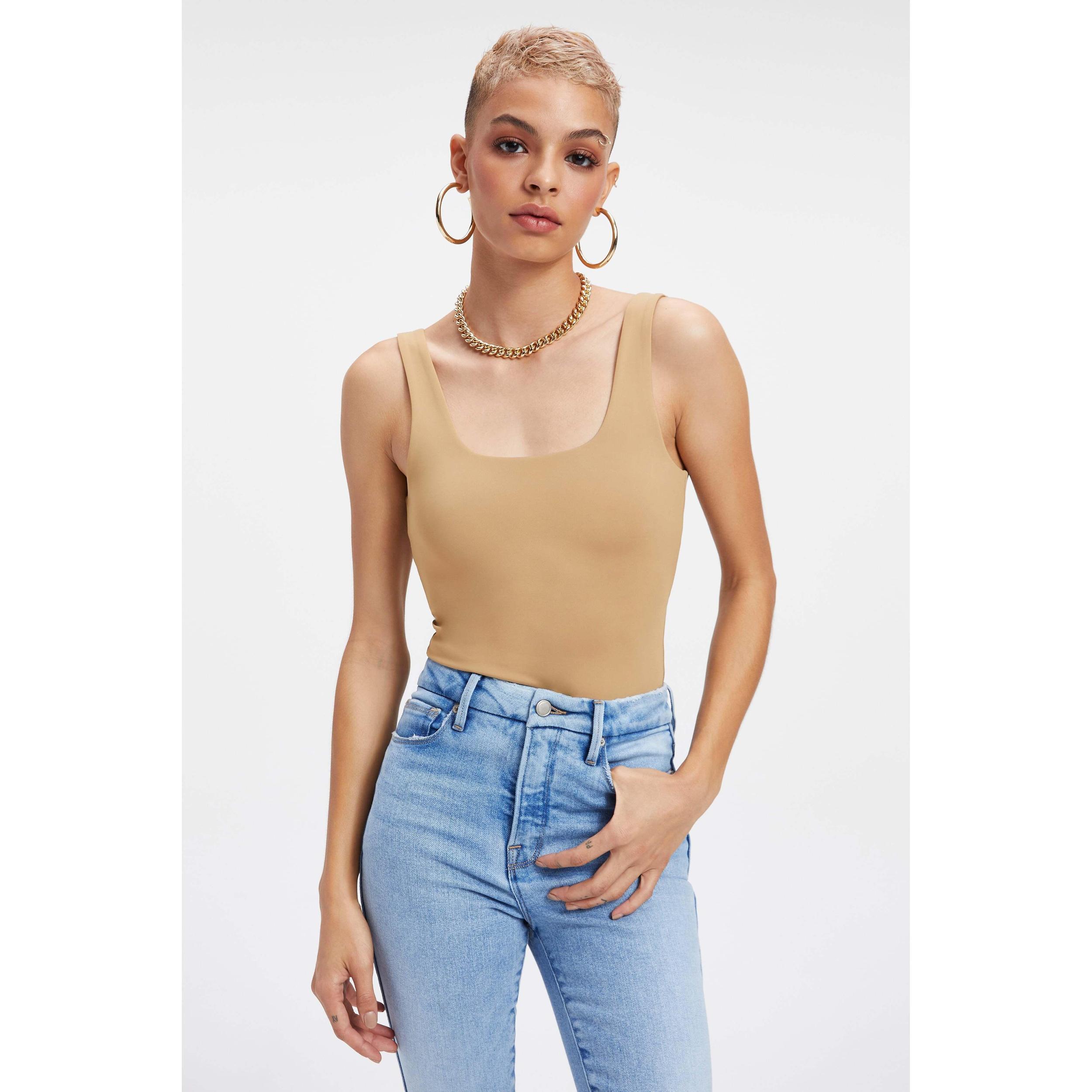 Good American Plus Size Scuba Knit Modern Square Neck Sleeveless Wide Strap Tank Bodysuit Product Image
